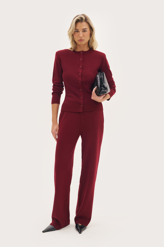 Retreat Ribbed Knit Pants - Burgundy