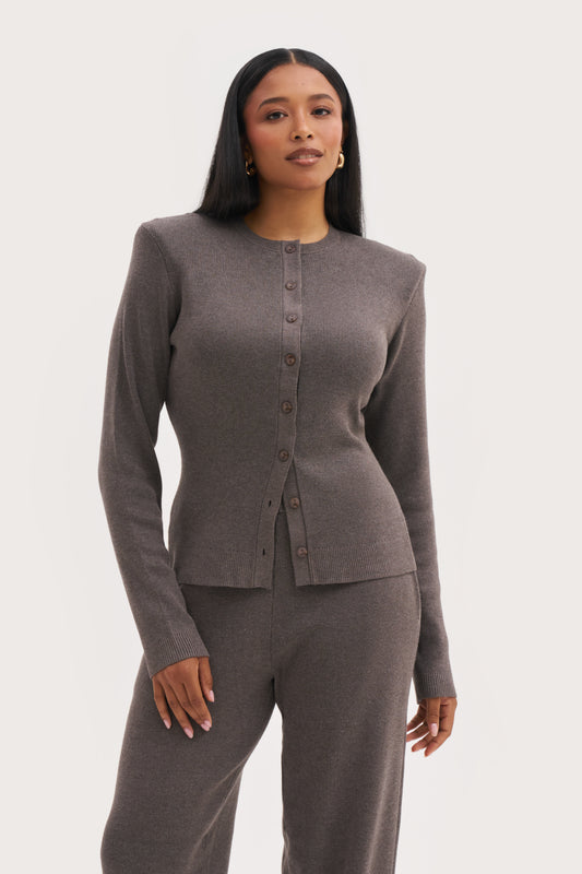 Retreat Ribbed Knit Top - Brown Marl