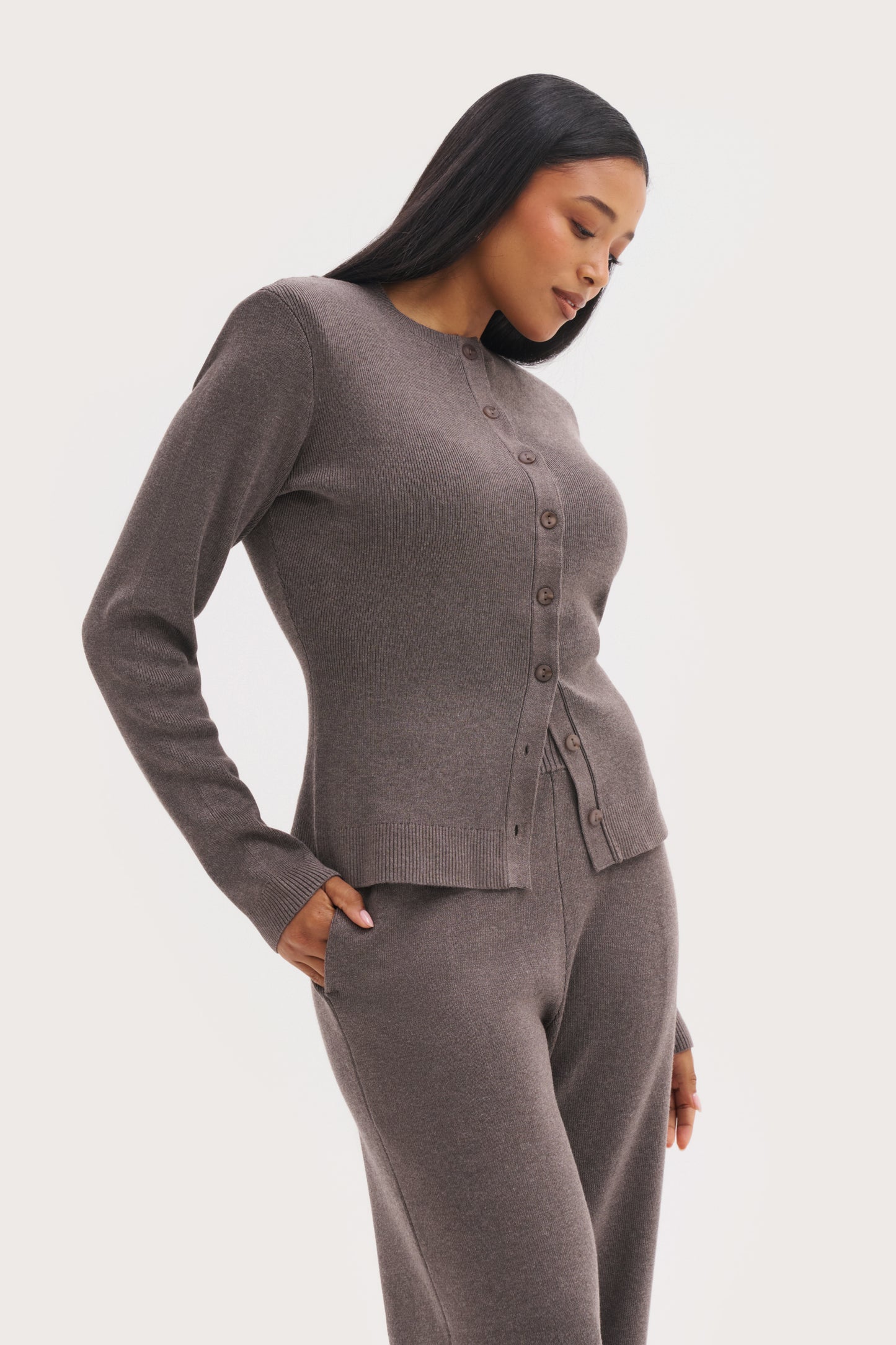 Retreat Ribbed Knit Top - Brown Marl