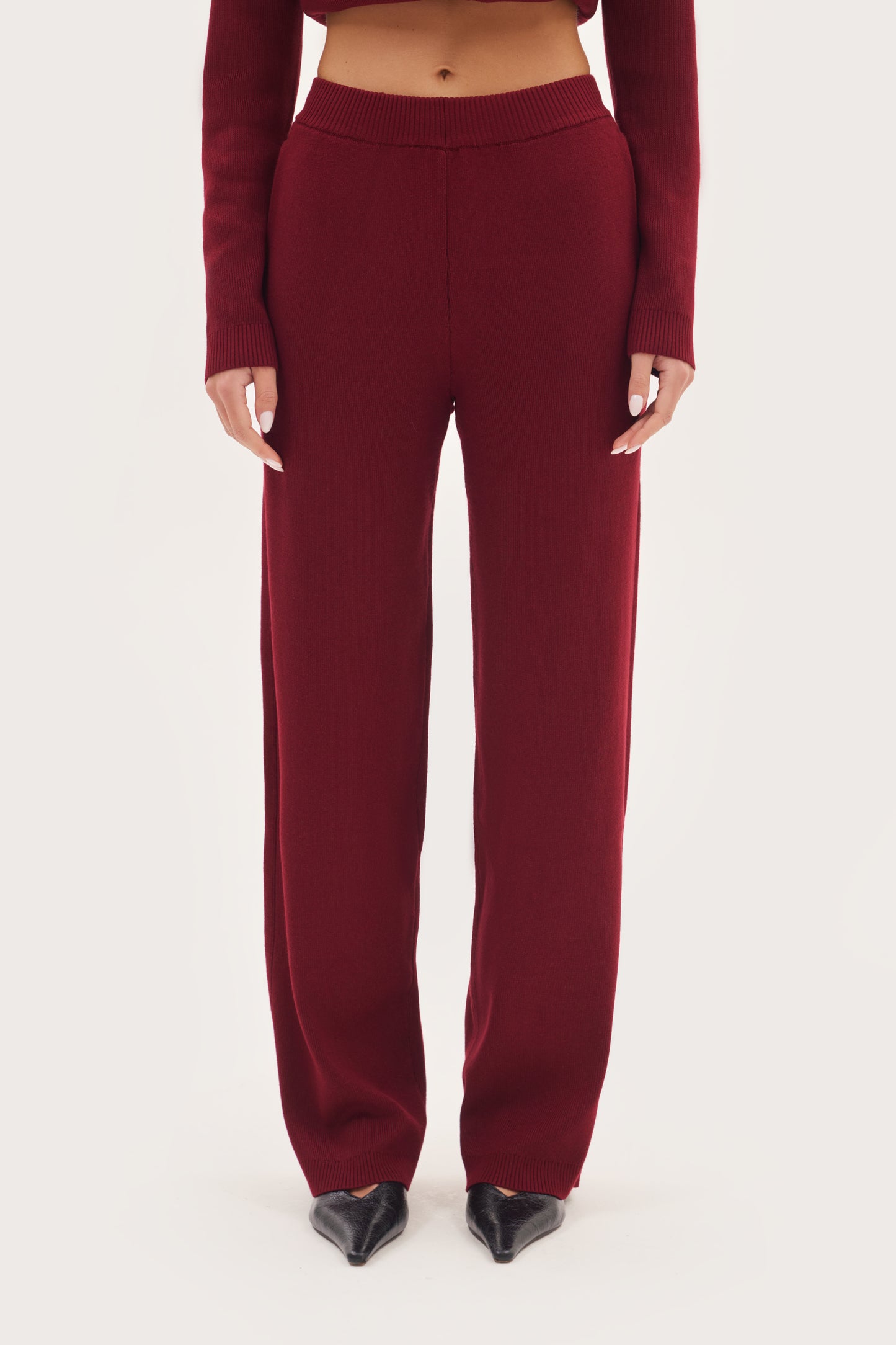 Retreat Ribbed Knit Pants - Burgundy