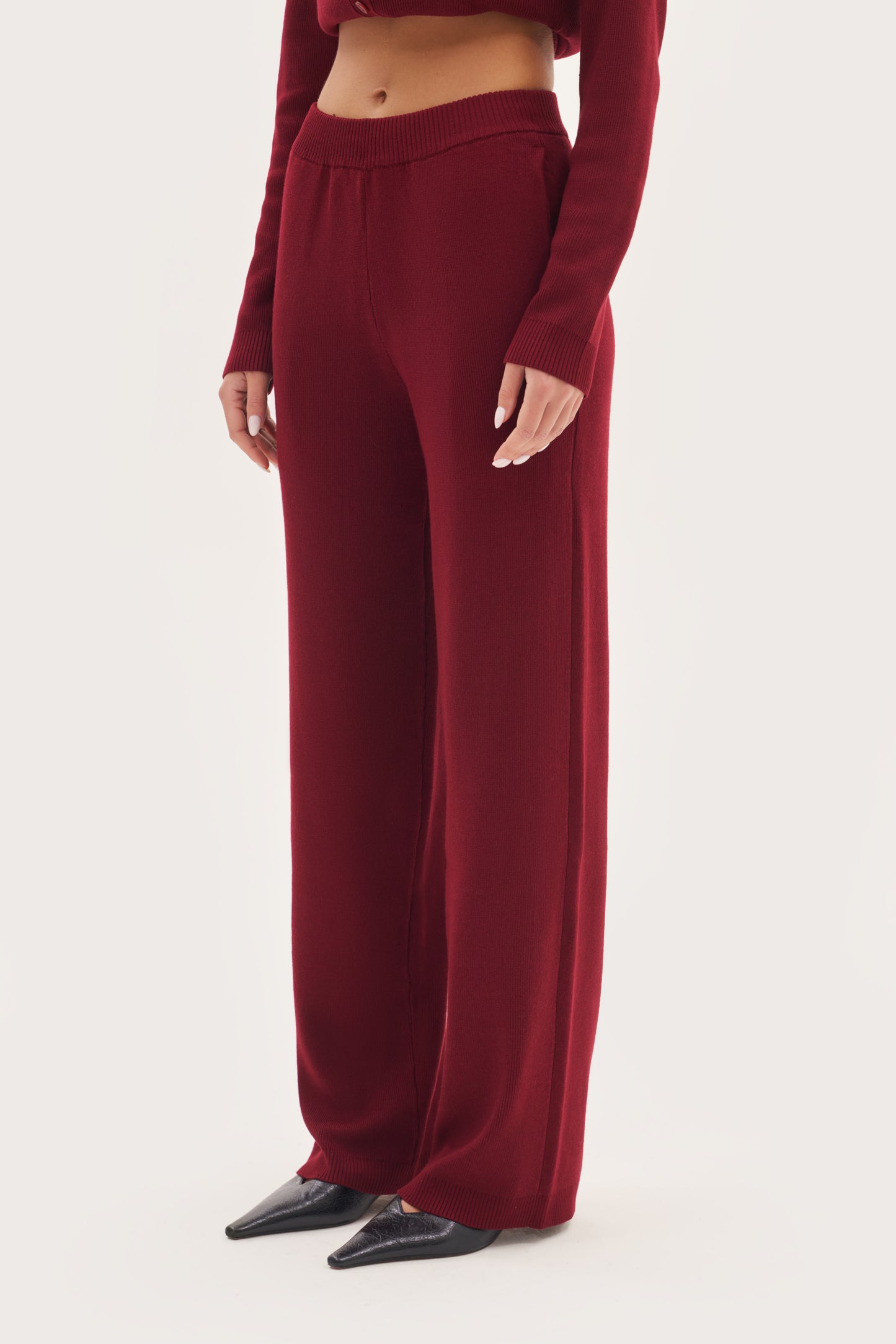 Retreat Ribbed Knit Pants - Burgundy
