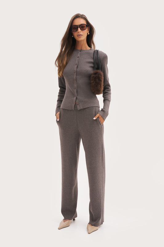 Retreat Ribbed Knit Pants - Brown Marl