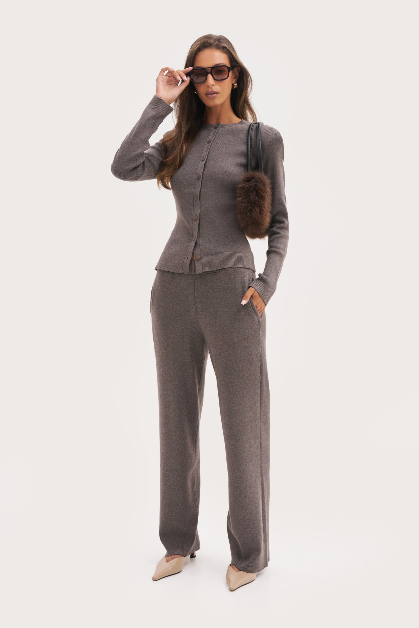 Retreat Ribbed Knit Top - Brown Marl