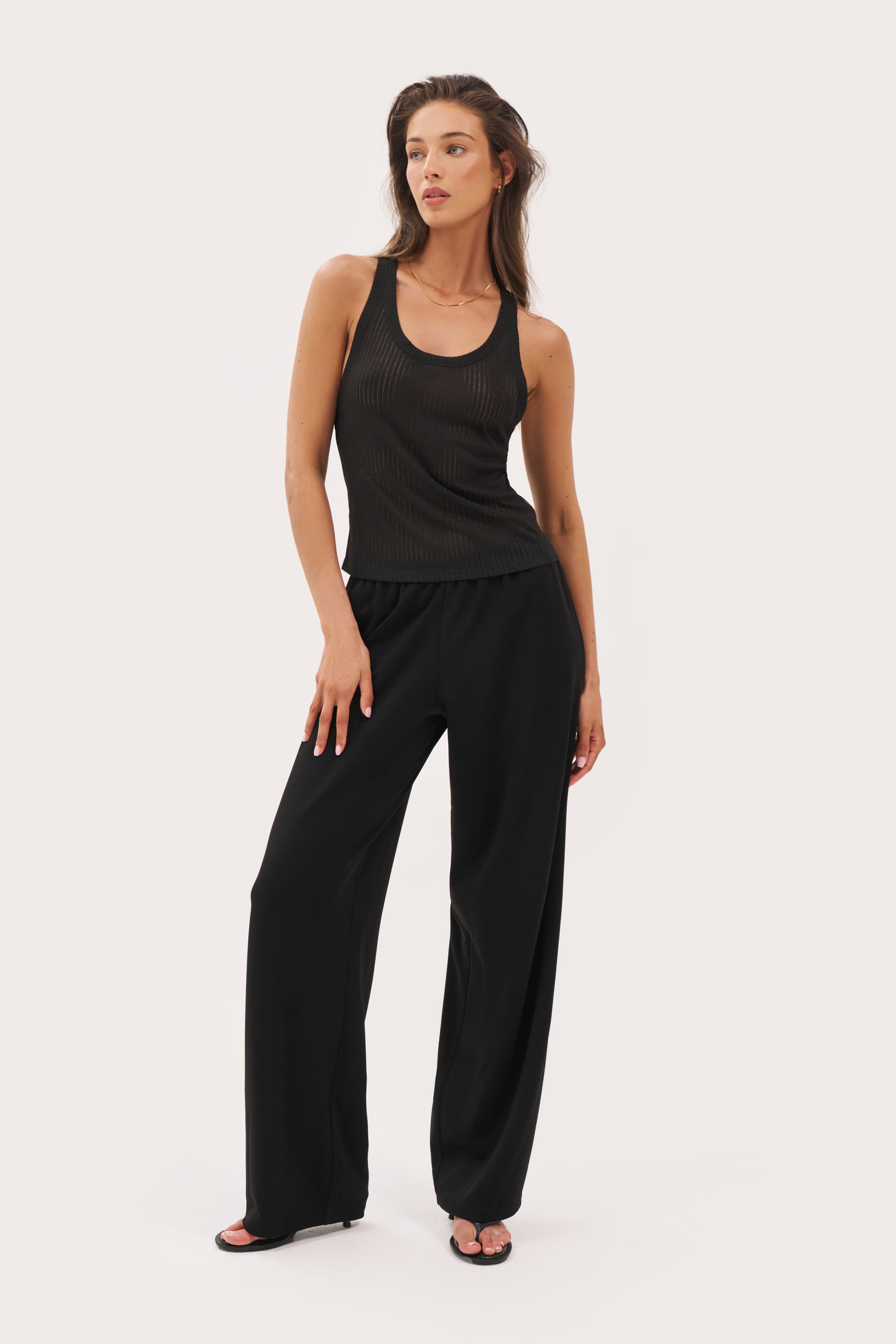 Semi Sheer Y Back Vest - Black