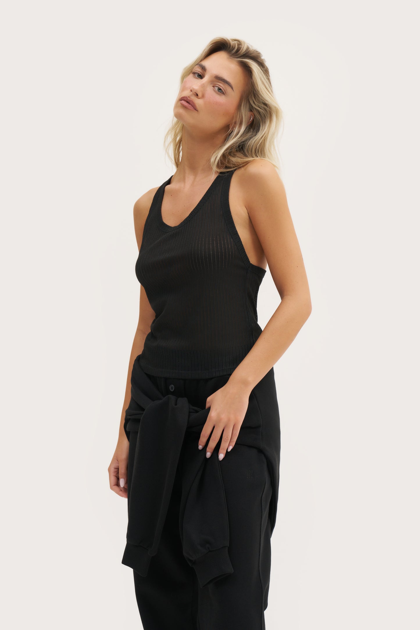 Semi Sheer Y Back Vest - Black