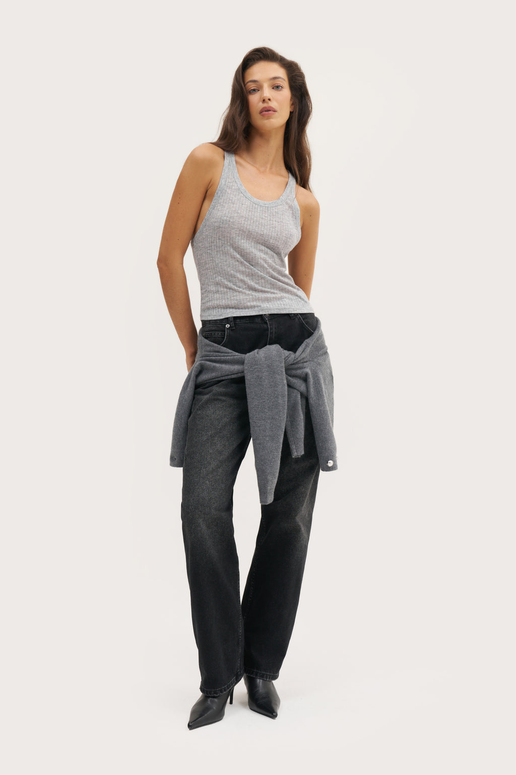 Semi Sheer Y Back Vest - Grey Marl
