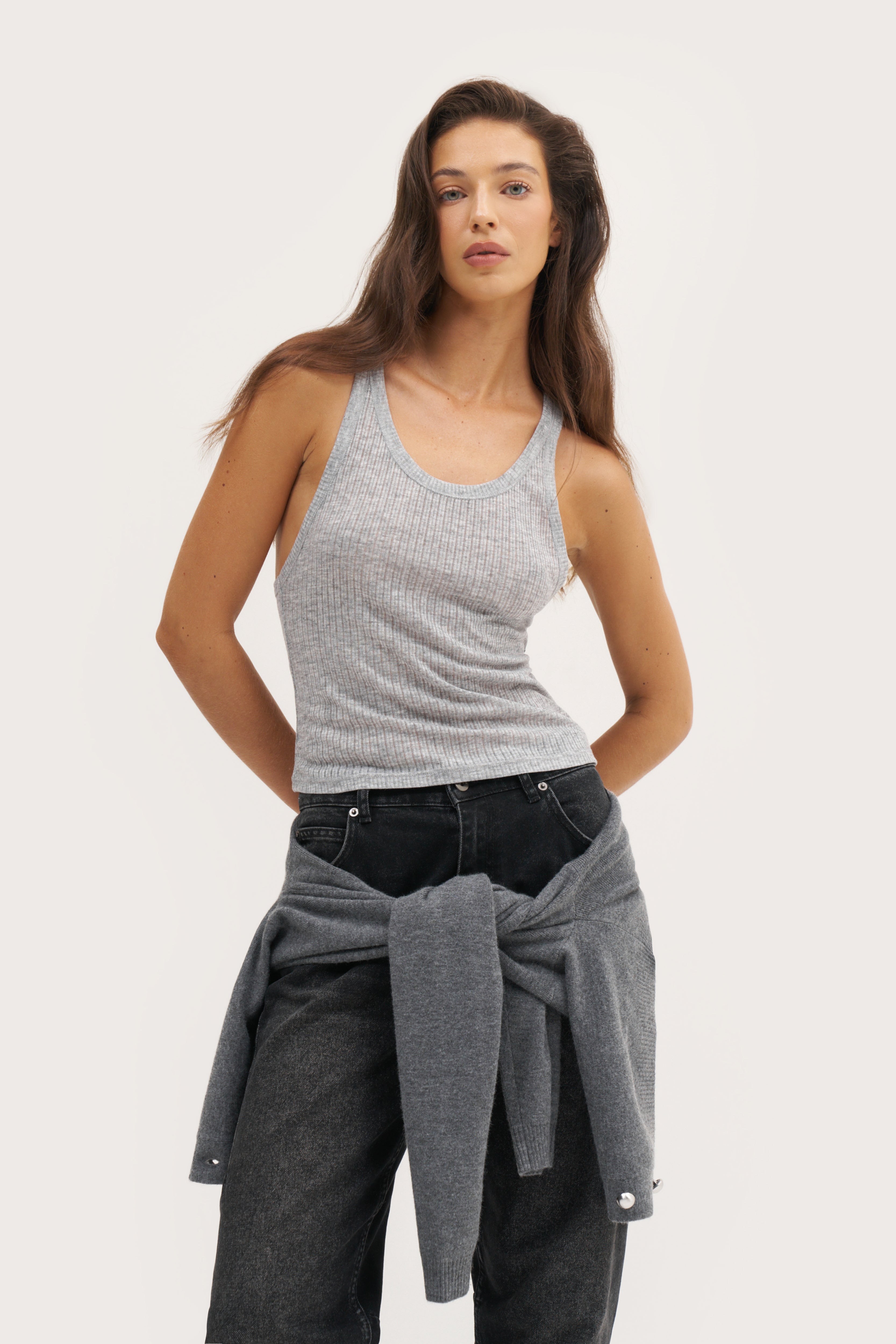 Semi Sheer Y Back Vest - Grey Marl