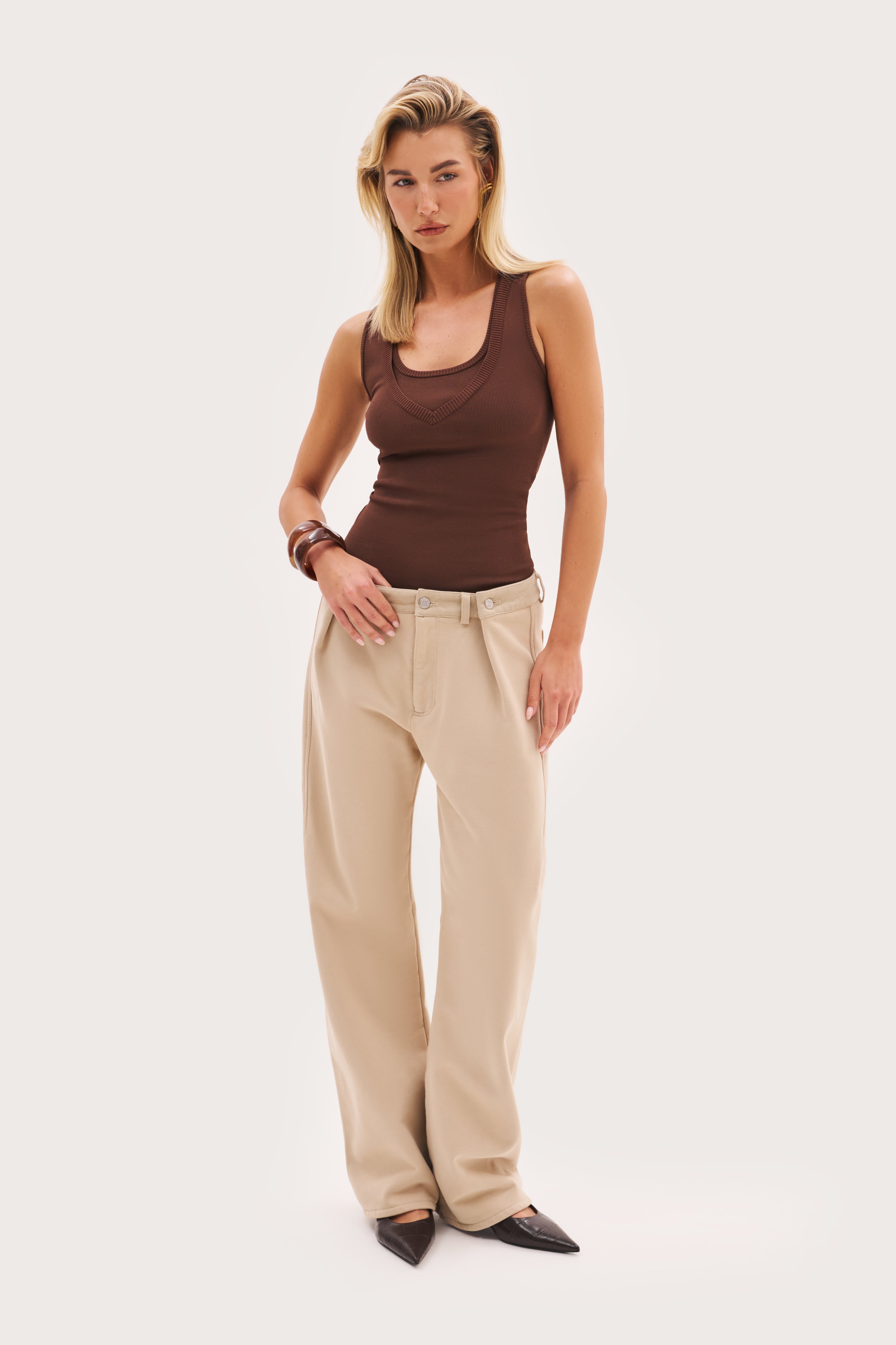 Double Up Washed Trousers - Beige