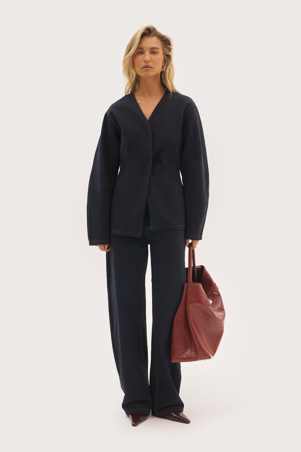 Balloon Sleeve Blazer - Navy