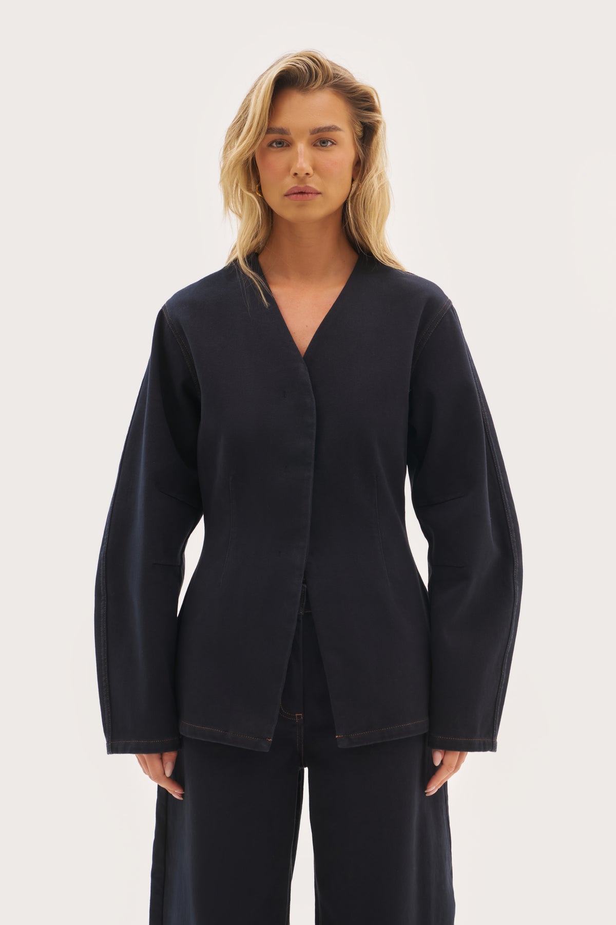 Balloon Sleeve Blazer - Navy