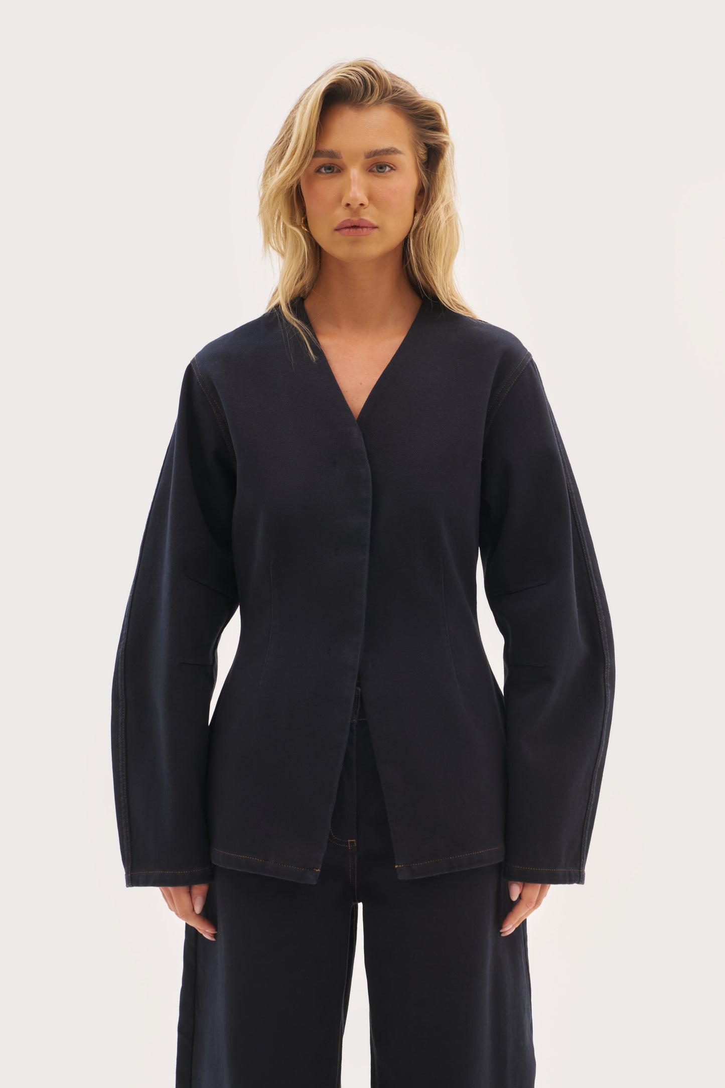 Balloon Sleeve Blazer - Navy