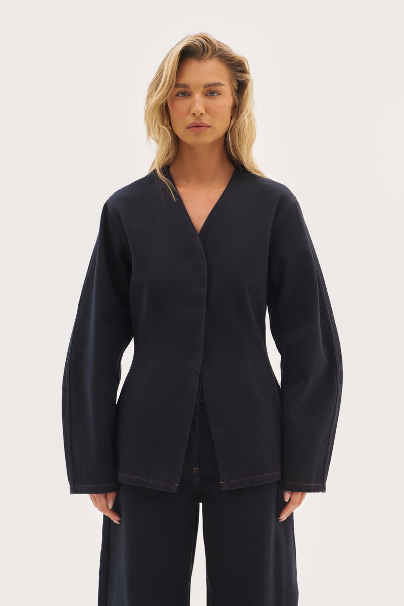 Balloon Sleeve Blazer - Navy
