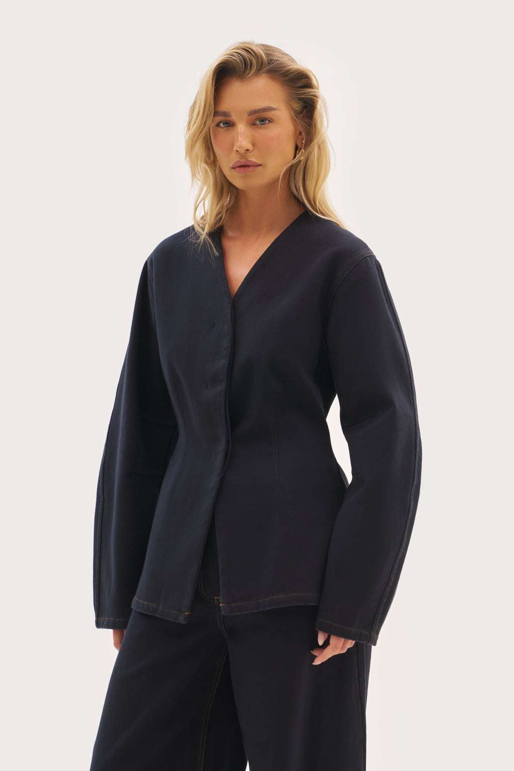 Balloon Sleeve Blazer - Navy