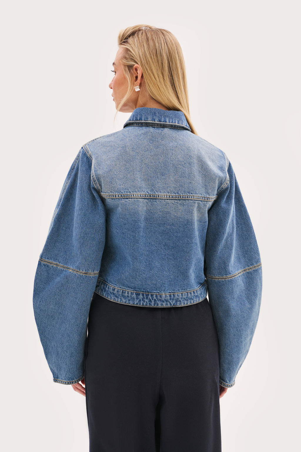 Barrel Sleeve Denim Jacket - Mid Blue