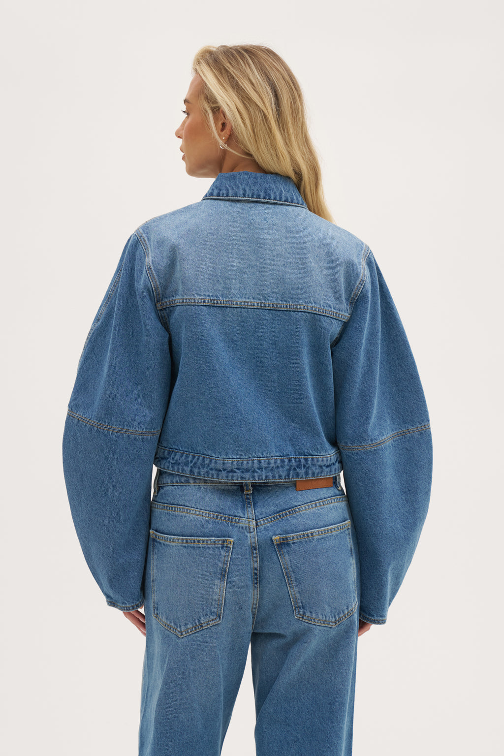 Barrel Sleeve Denim Jacket - Mid Blue