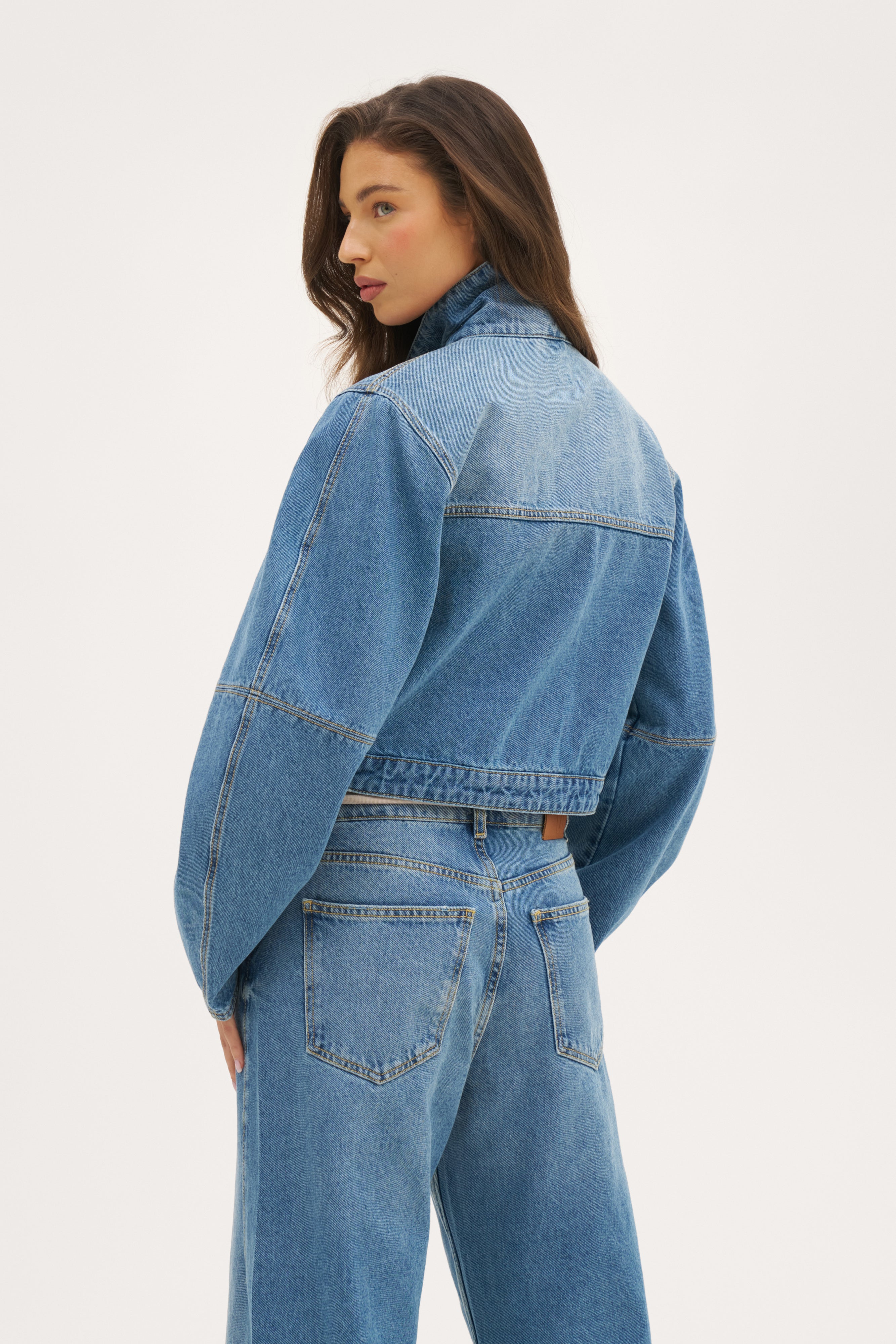 Barrel Sleeve Denim Jacket - Mid Blue