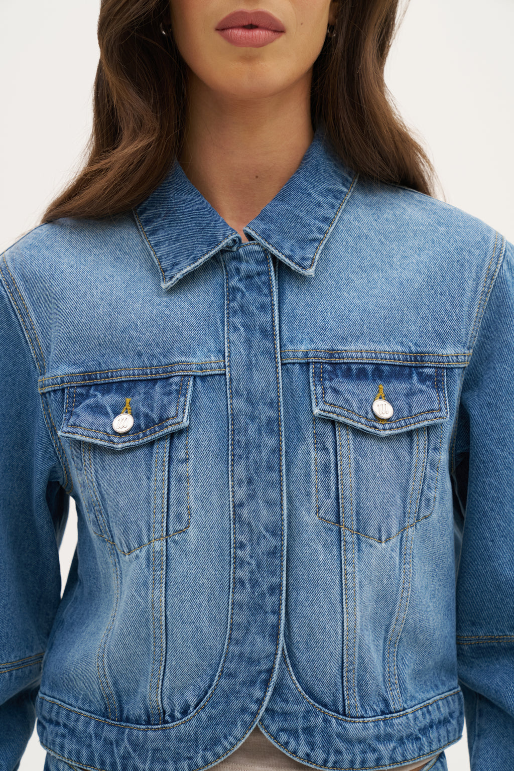 Barrel Sleeve Denim Jacket - Mid Blue