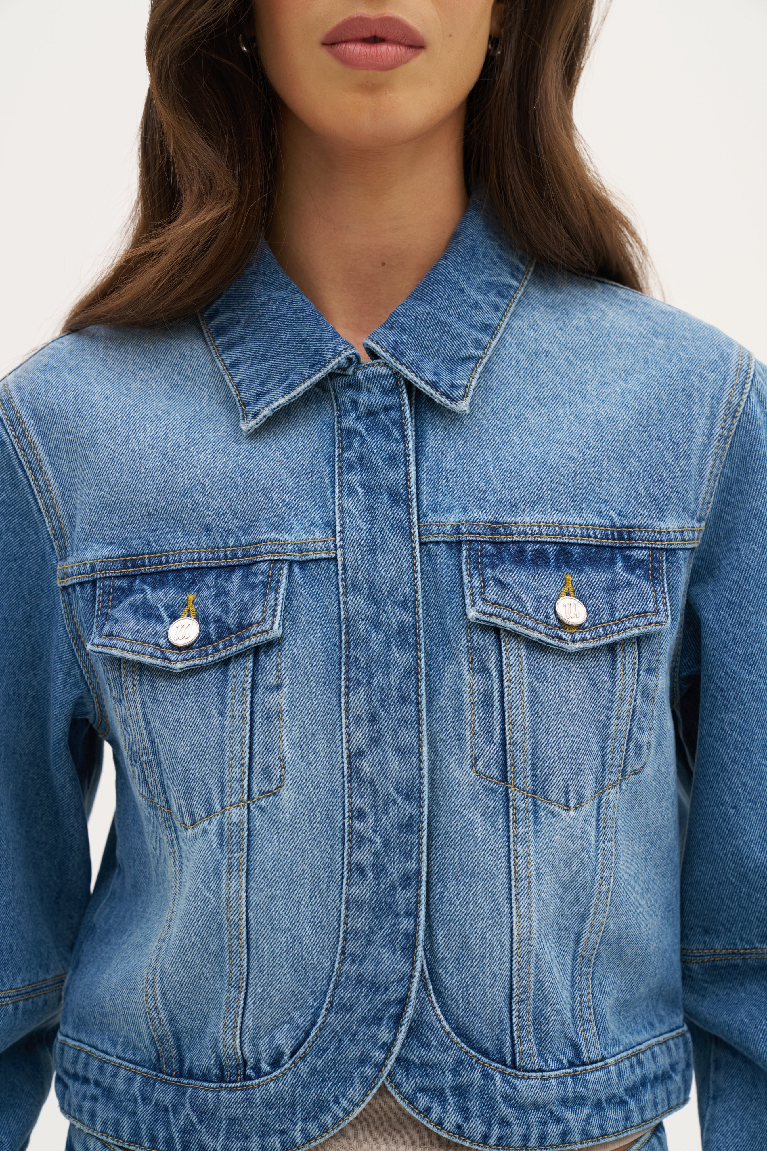 Barrel Sleeve Denim Jacket - Mid Blue