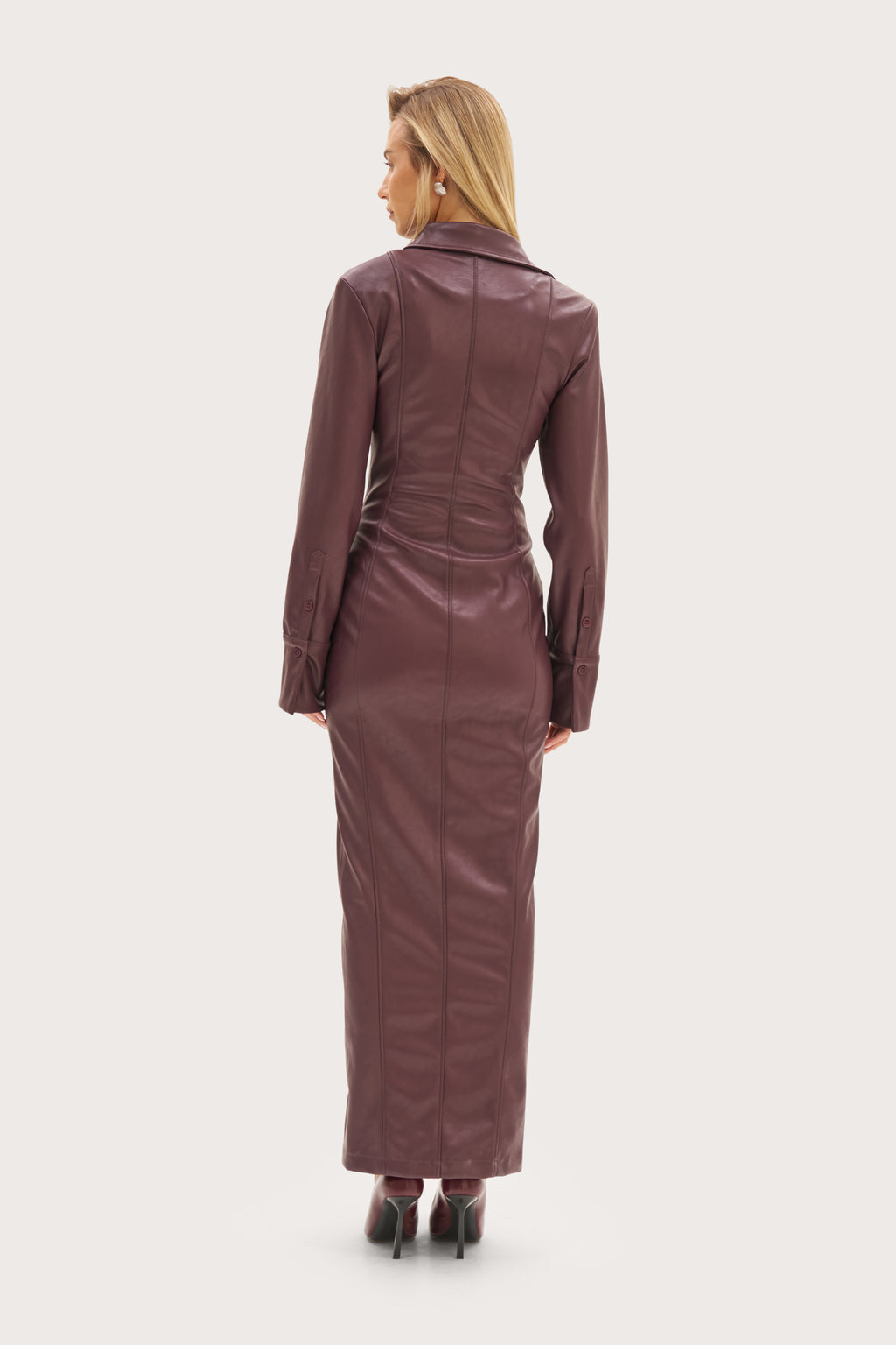 Nokta Leather-Effect Maxi Dress - Burgundy