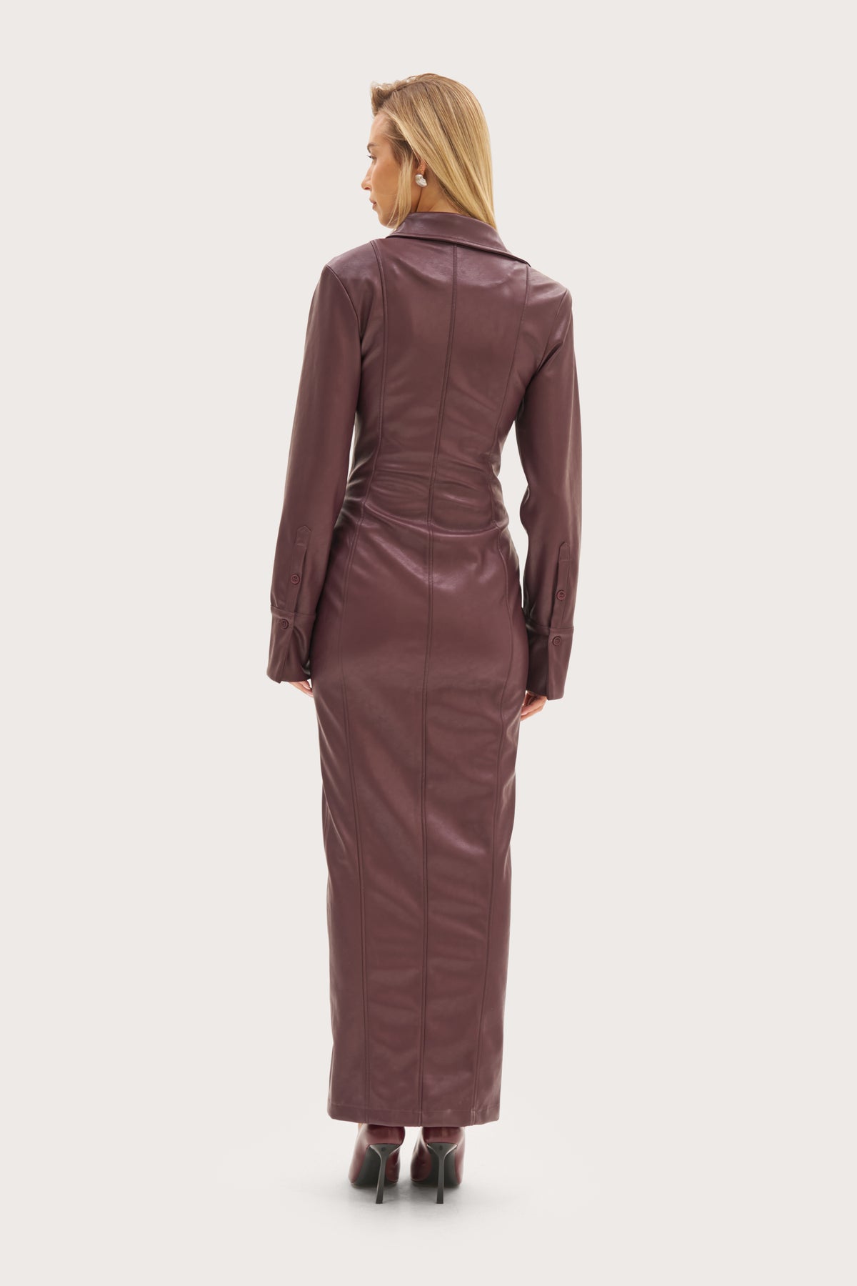 Nokta Leather-Effect Maxi Dress - Burgundy
