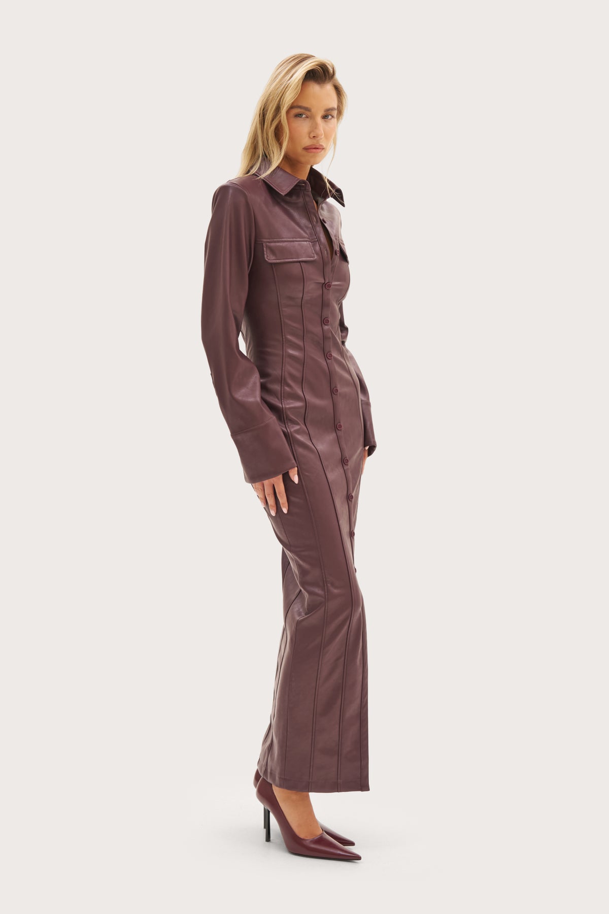Nokta Leather-Effect Maxi Dress - Burgundy