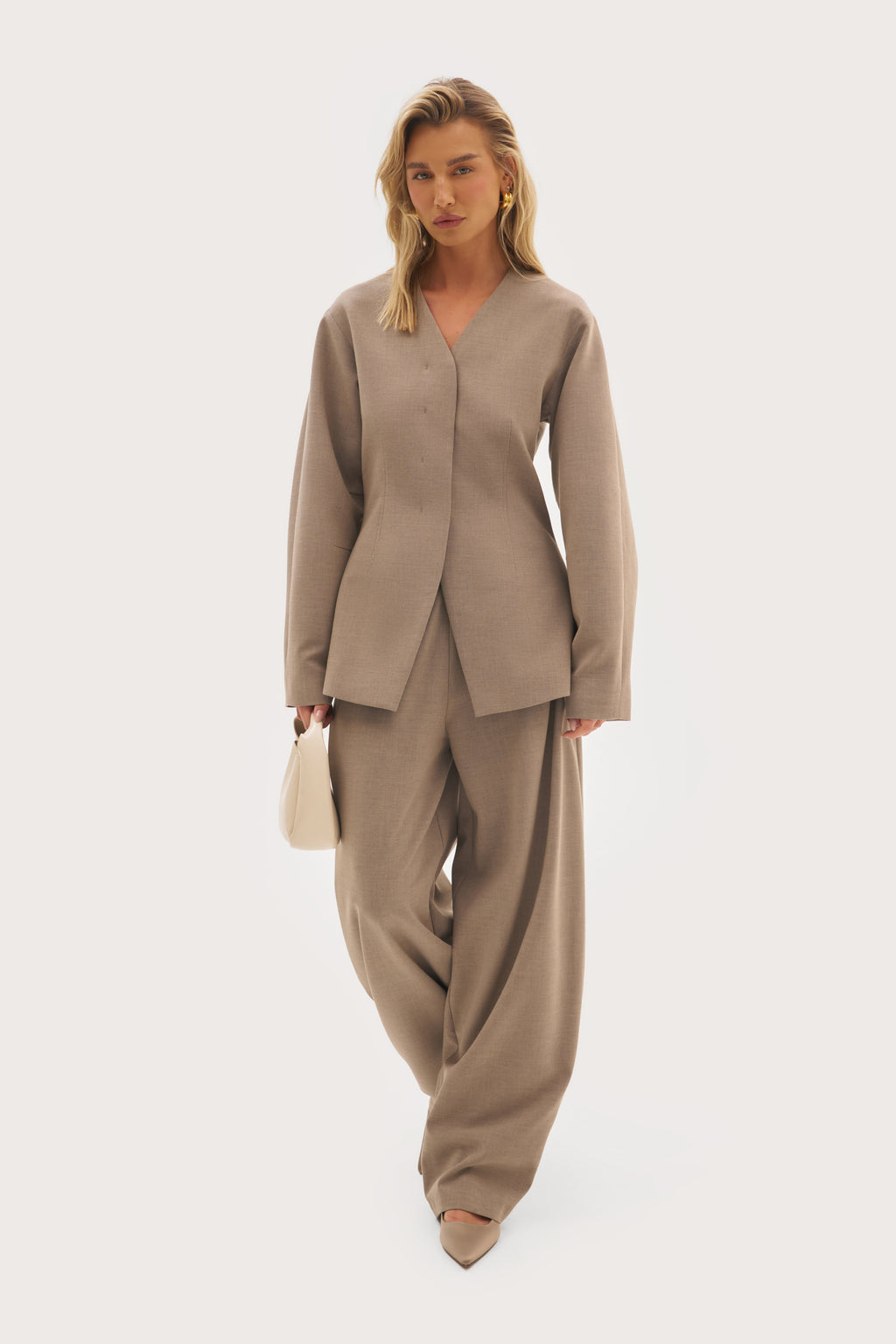 Alora Balloon Sleeve Blazer - Taupe