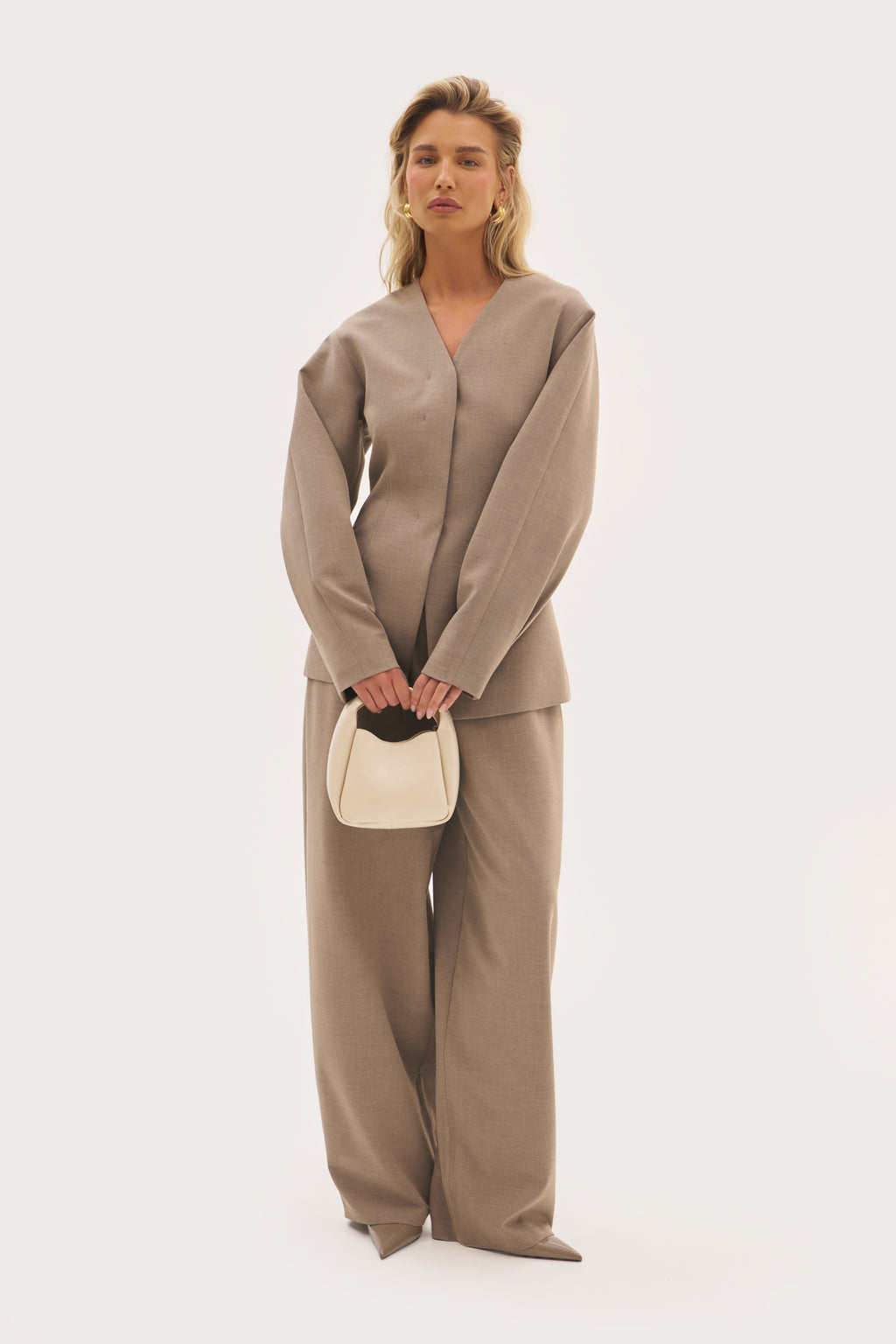Alora Balloon Sleeve Blazer - Taupe