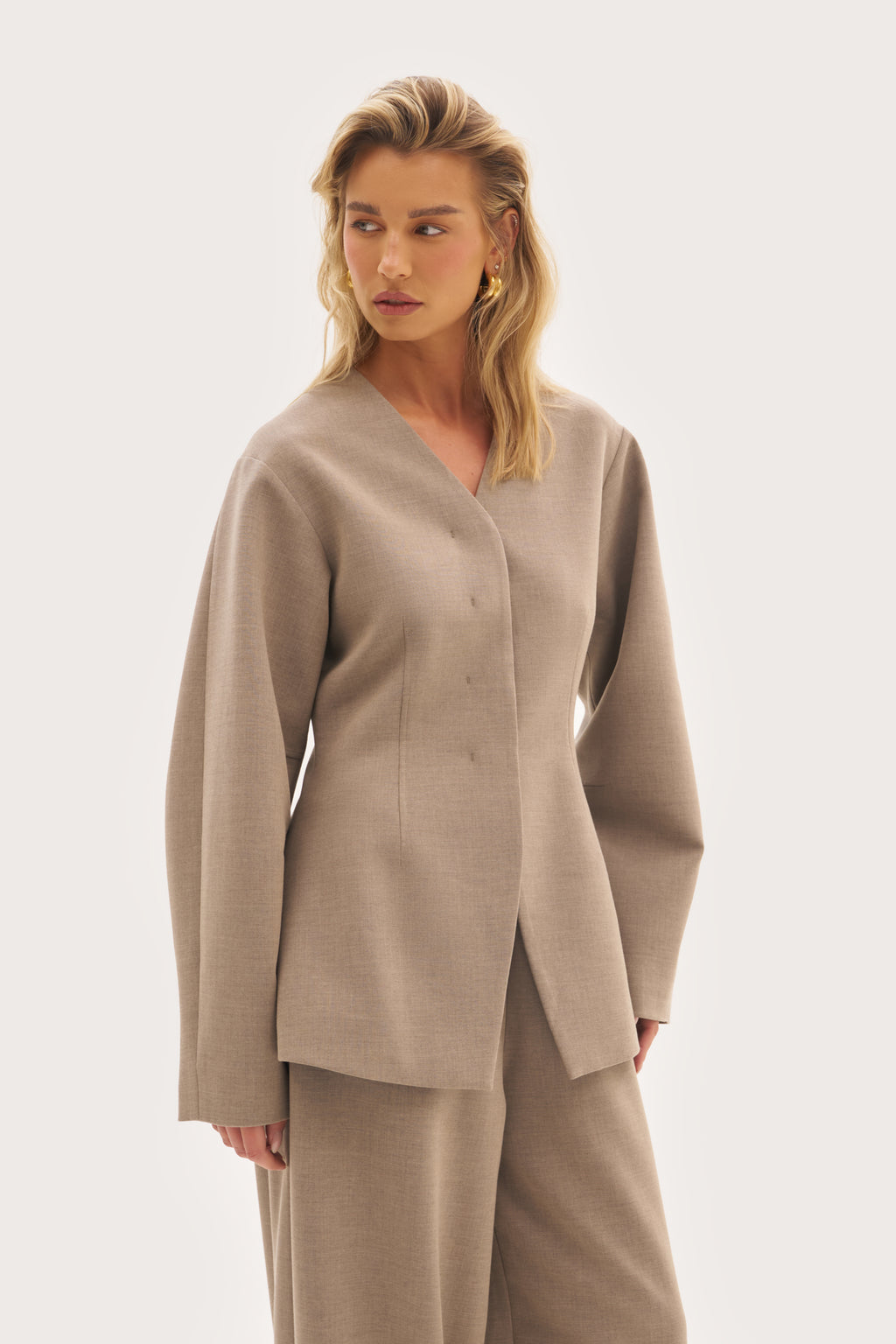 Alora Balloon Sleeve Blazer - Taupe