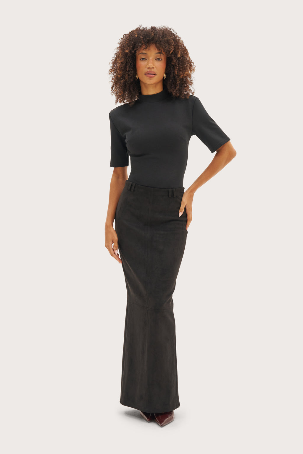 Latehour Maxi Skirt - Black Suede-Effect