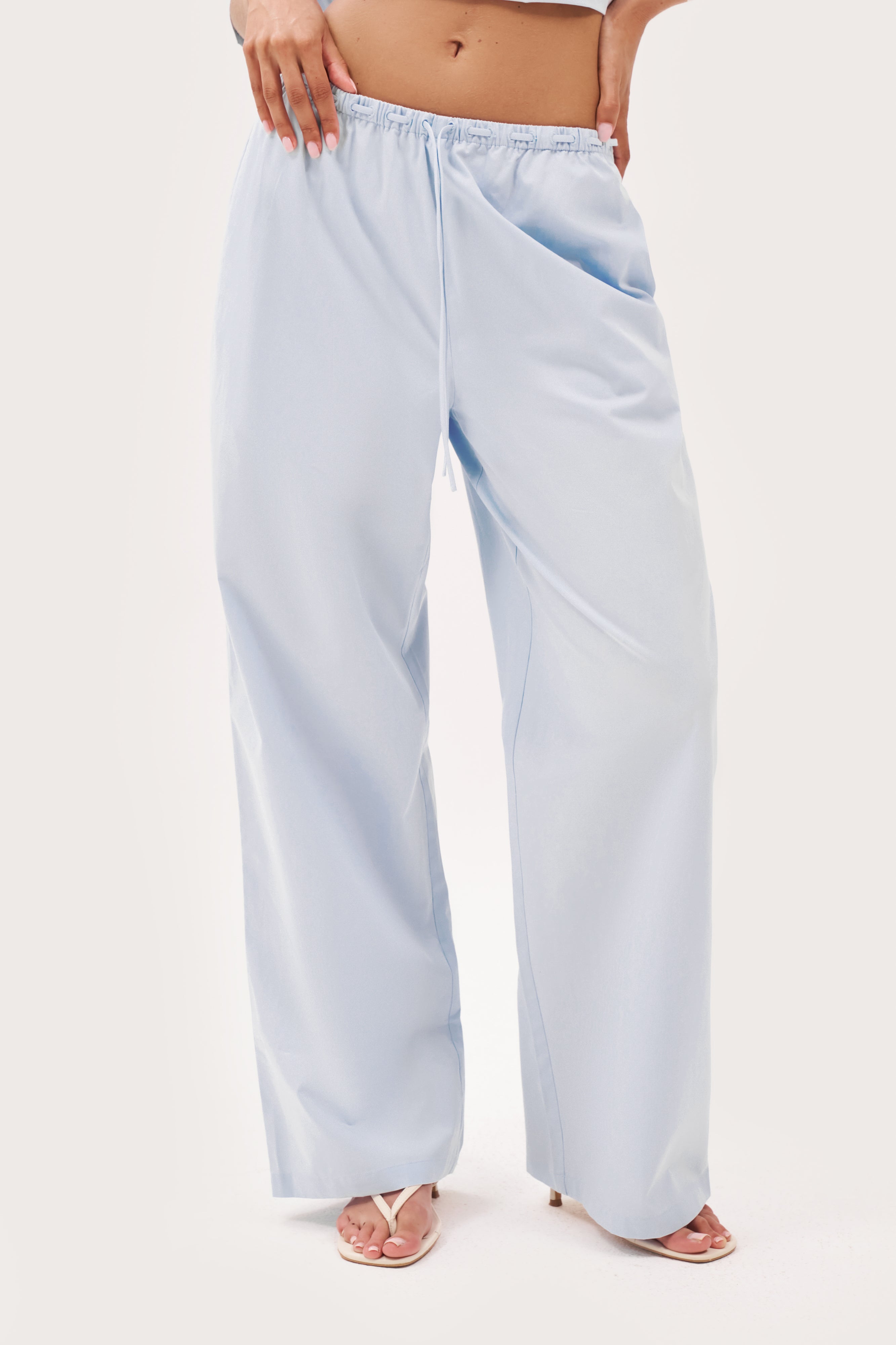 Tie-Up Poplin Pants - Pale Blue