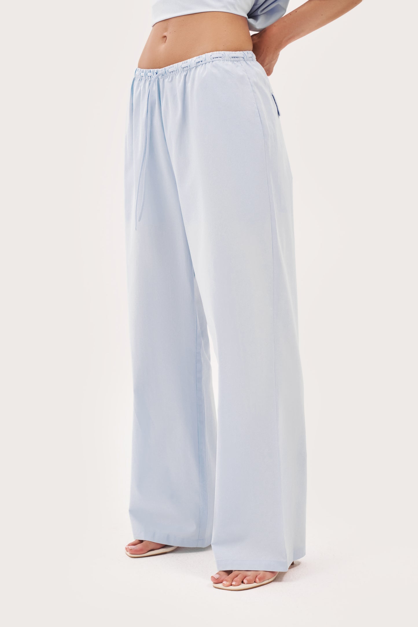 Tie-Up Poplin Pants - Pale Blue