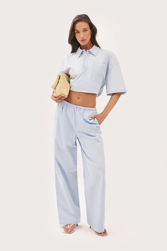 Tie-Up Poplin Pants - Pale Blue