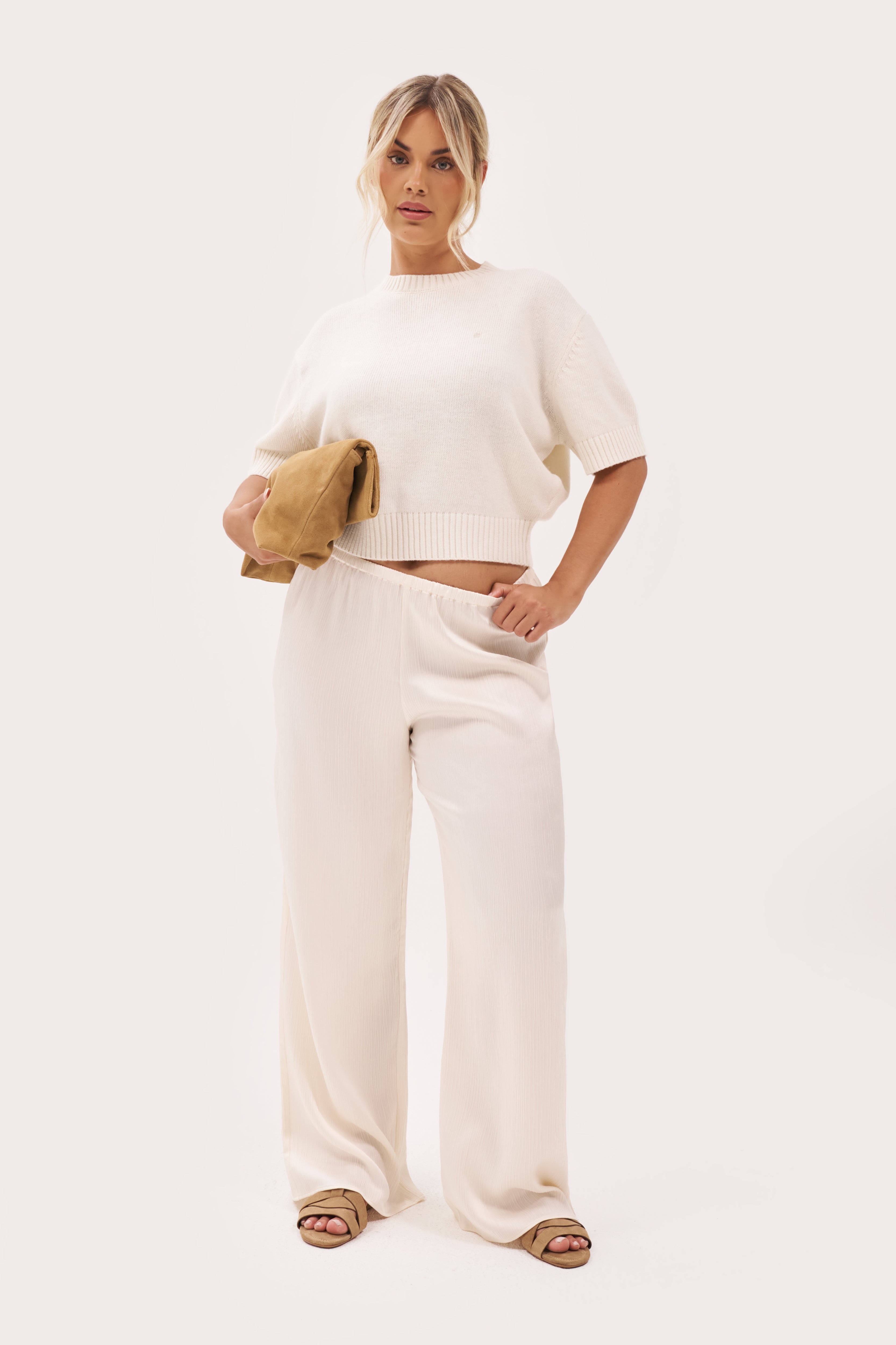 Vacation Mini Pleat Pants - Cream