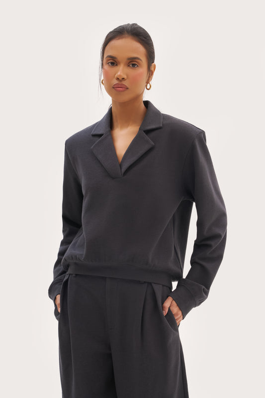 Refined Jersey Collared Sweatshirt - Navy