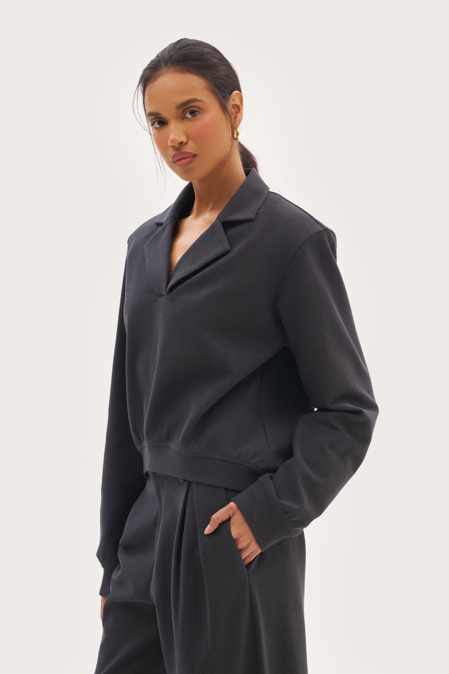 Refined Jersey Collared Sweatshirt - Navy