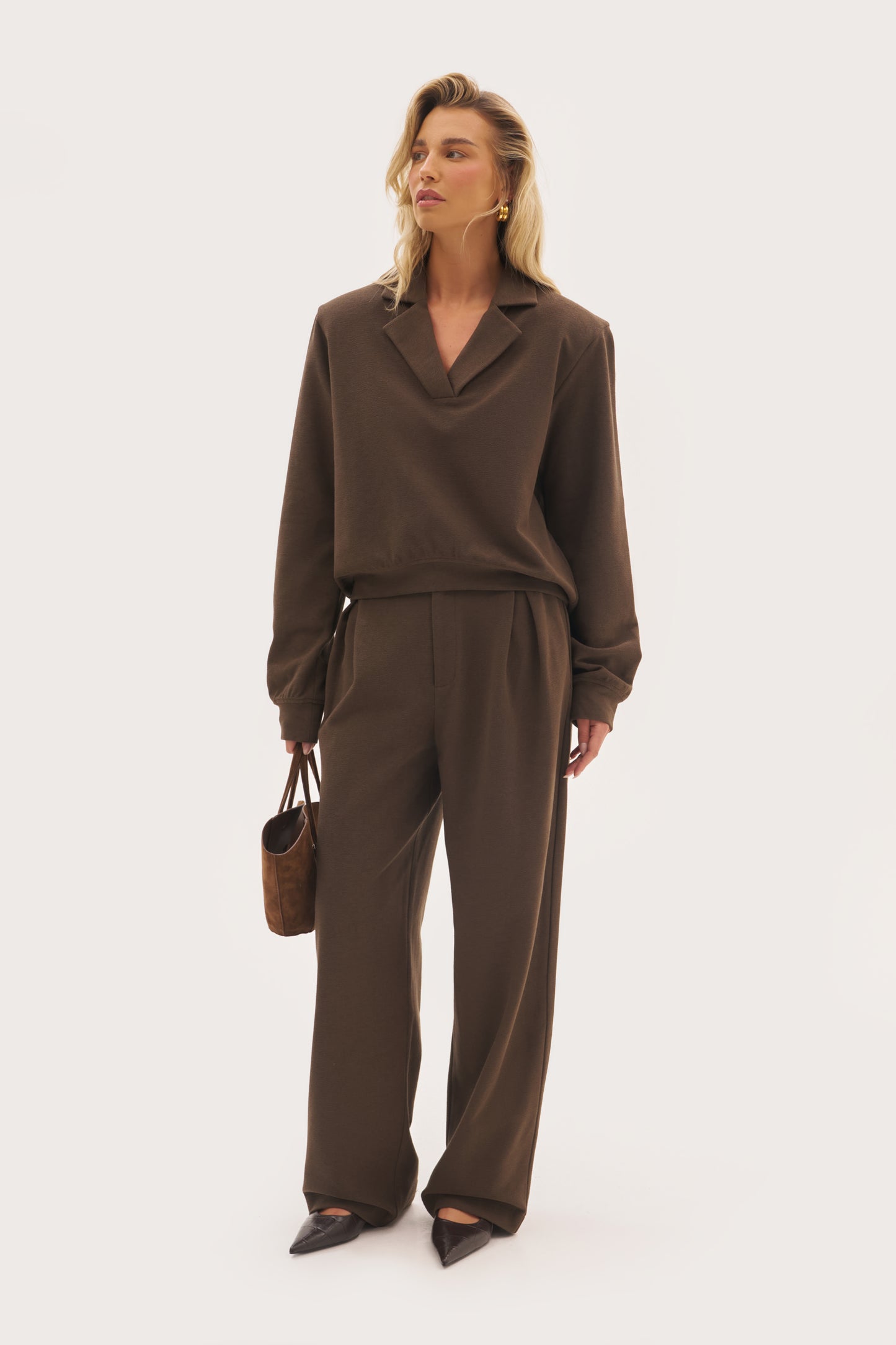 Refined Jersey Collared Sweatshirt - Brown