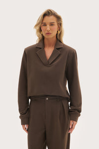 Refined Jersey Collared Sweatshirt - Brown
