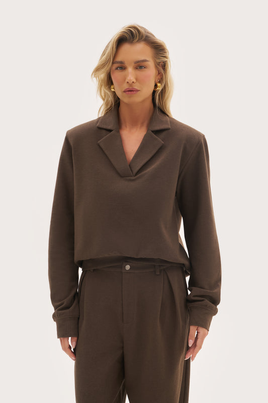Refined Jersey Collared Sweatshirt - Brown