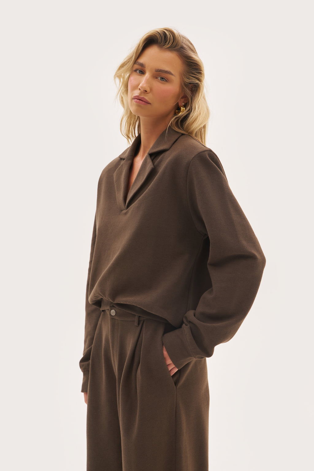 Refined Jersey Collared Sweatshirt - Brown