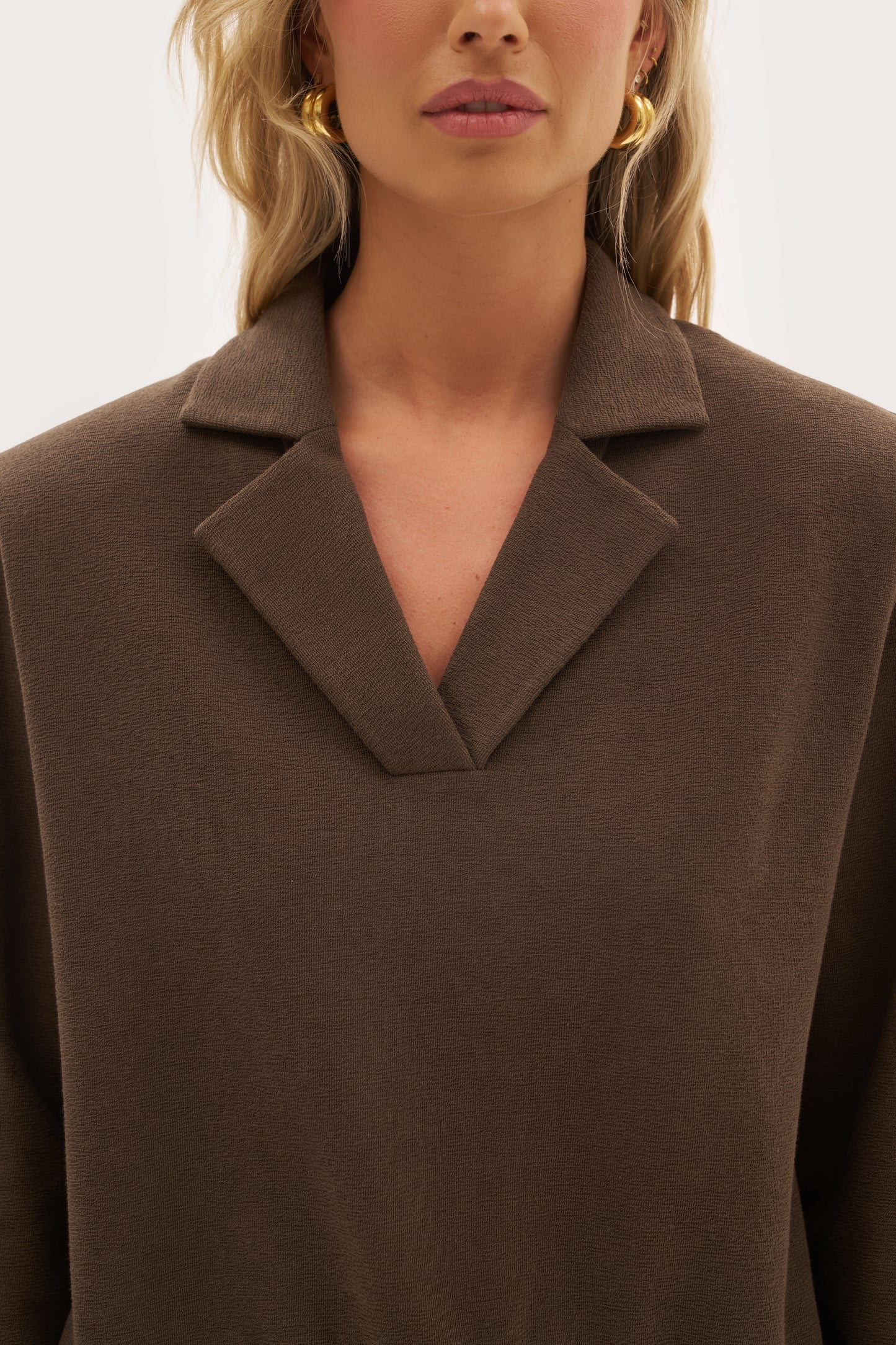 Refined Jersey Collared Sweatshirt - Brown
