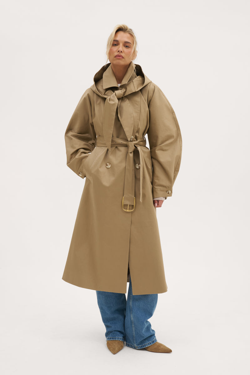 Sloane Hooded Trench Coat - Beige