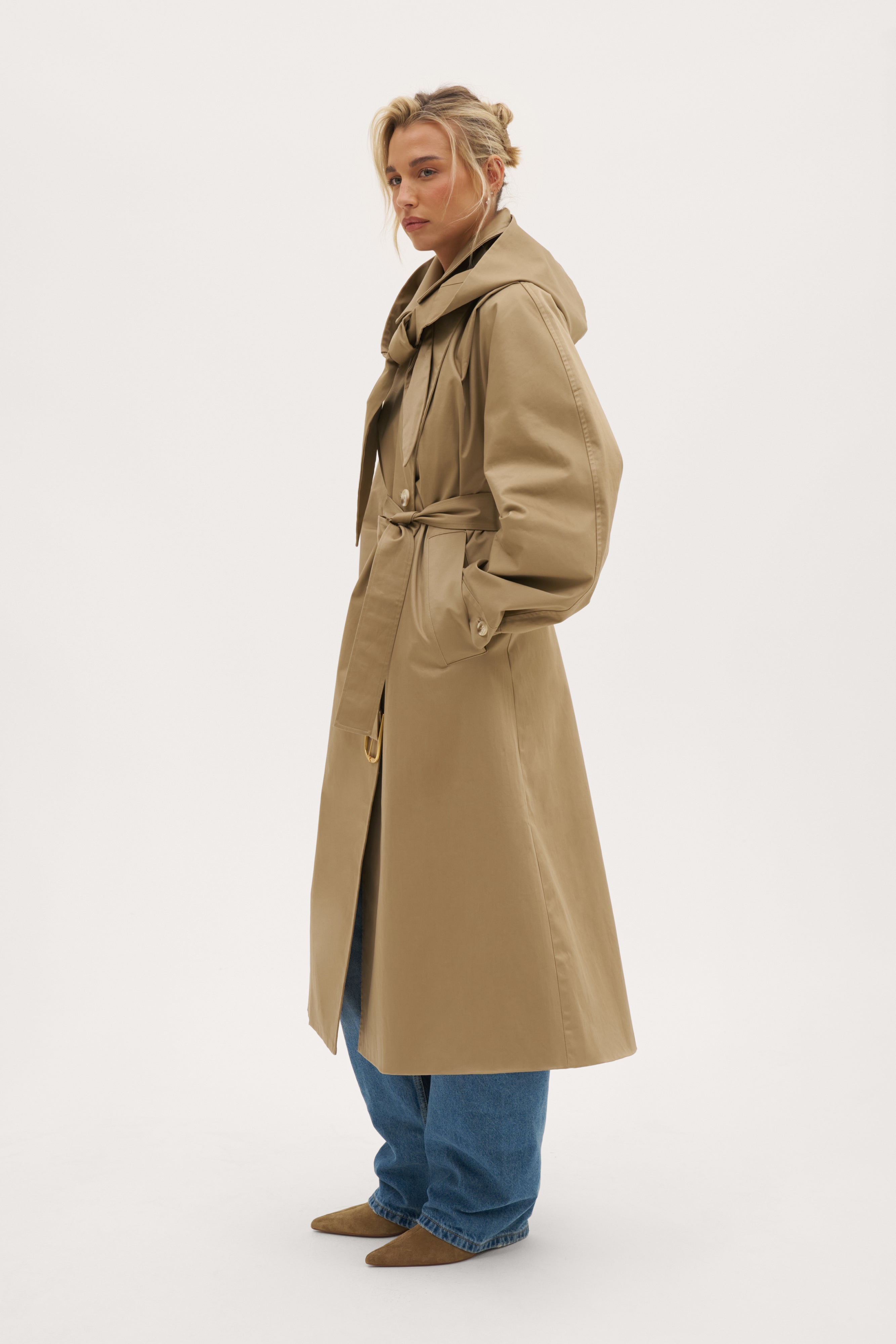 Sloane Hooded Trench Coat - Beige