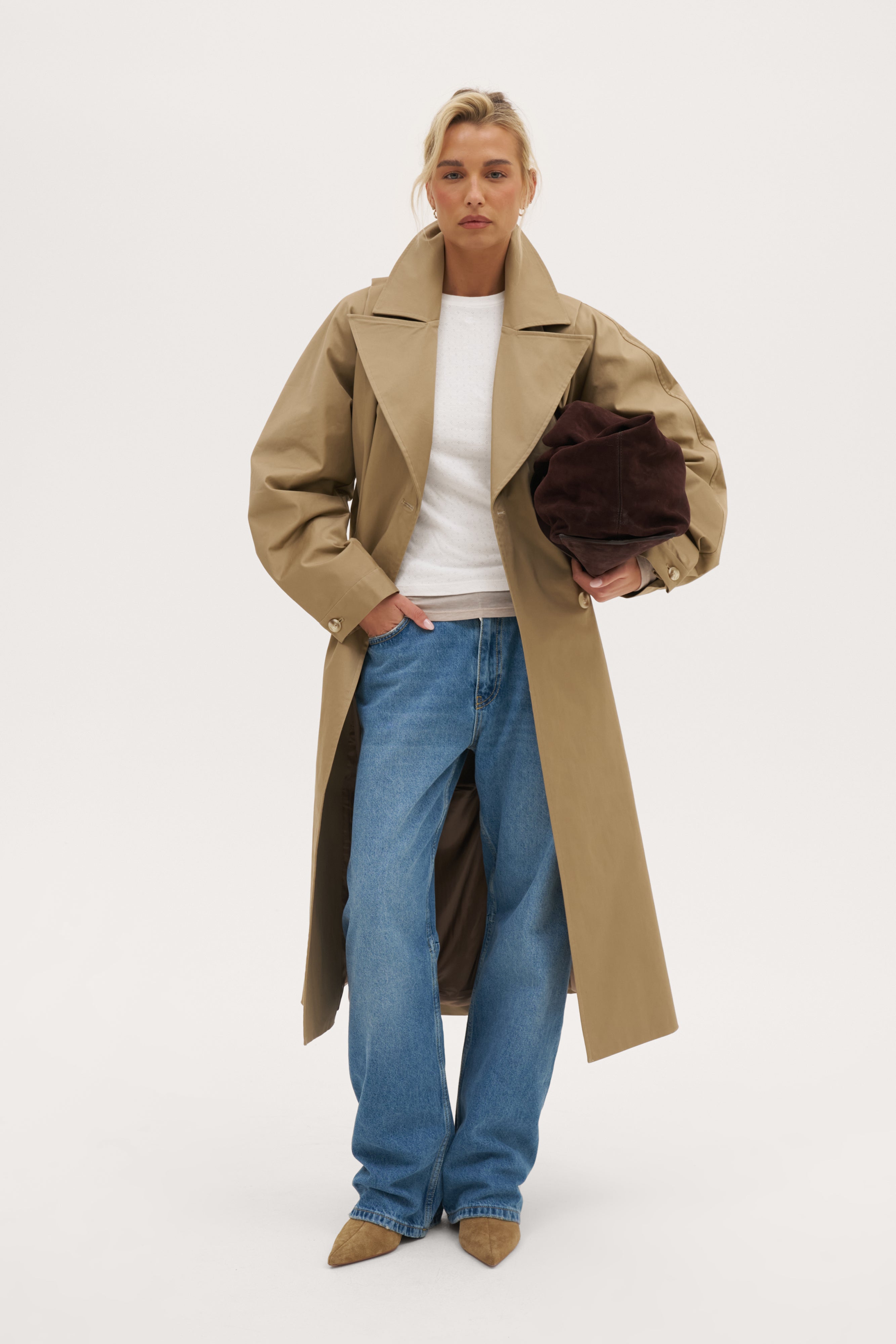 Sloane Hooded Trench Coat - Beige