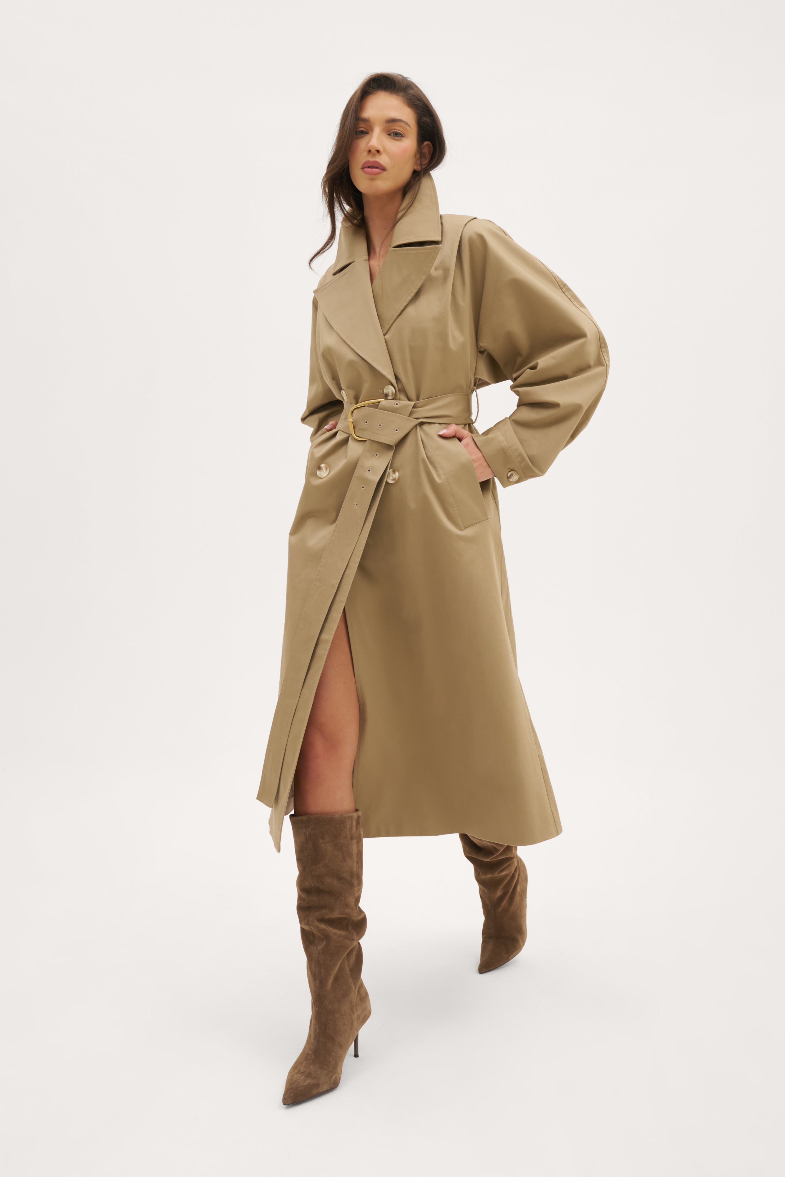 Sloane Hooded Trench Coat - Beige