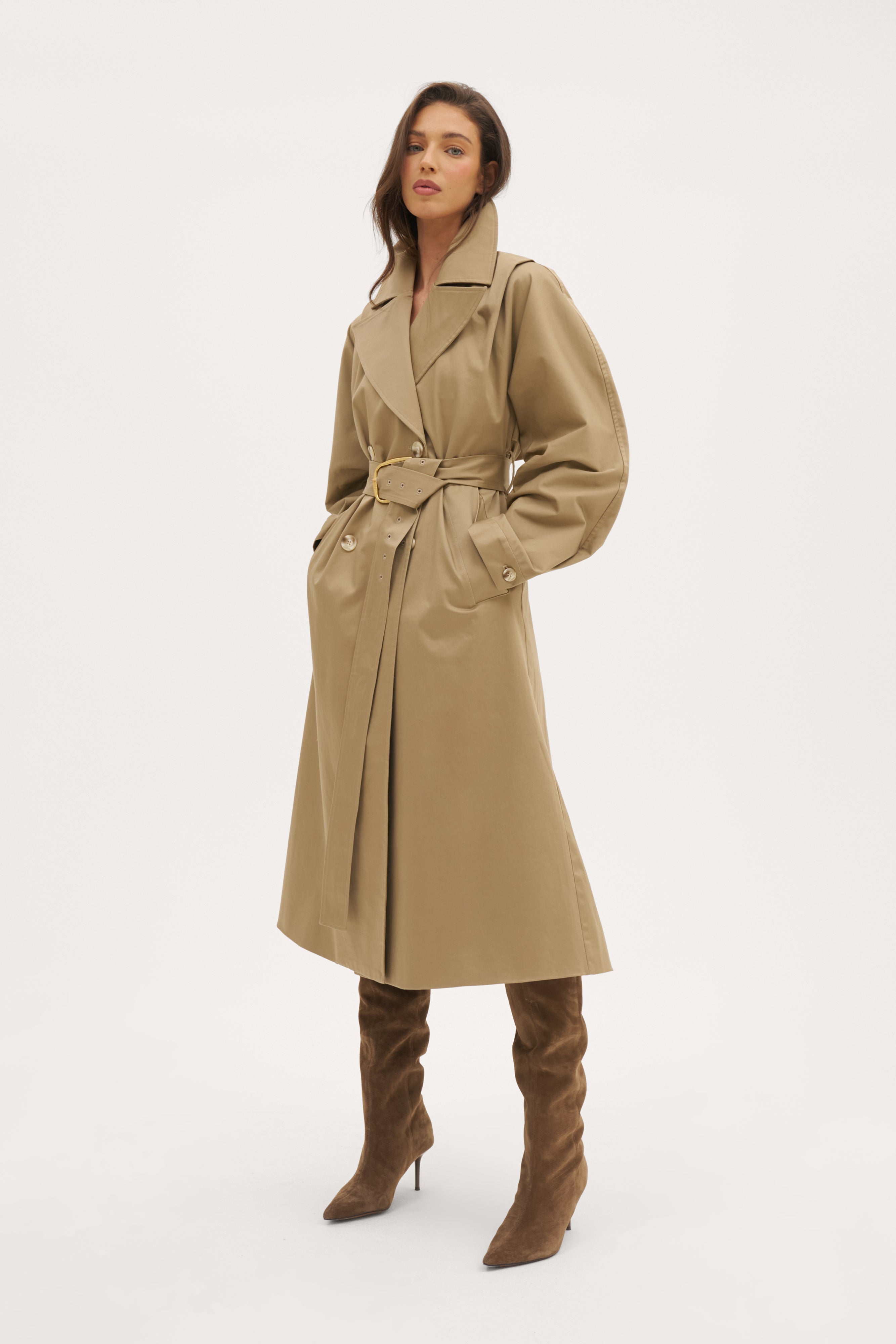 Sloane Hooded Trench Coat - Beige
