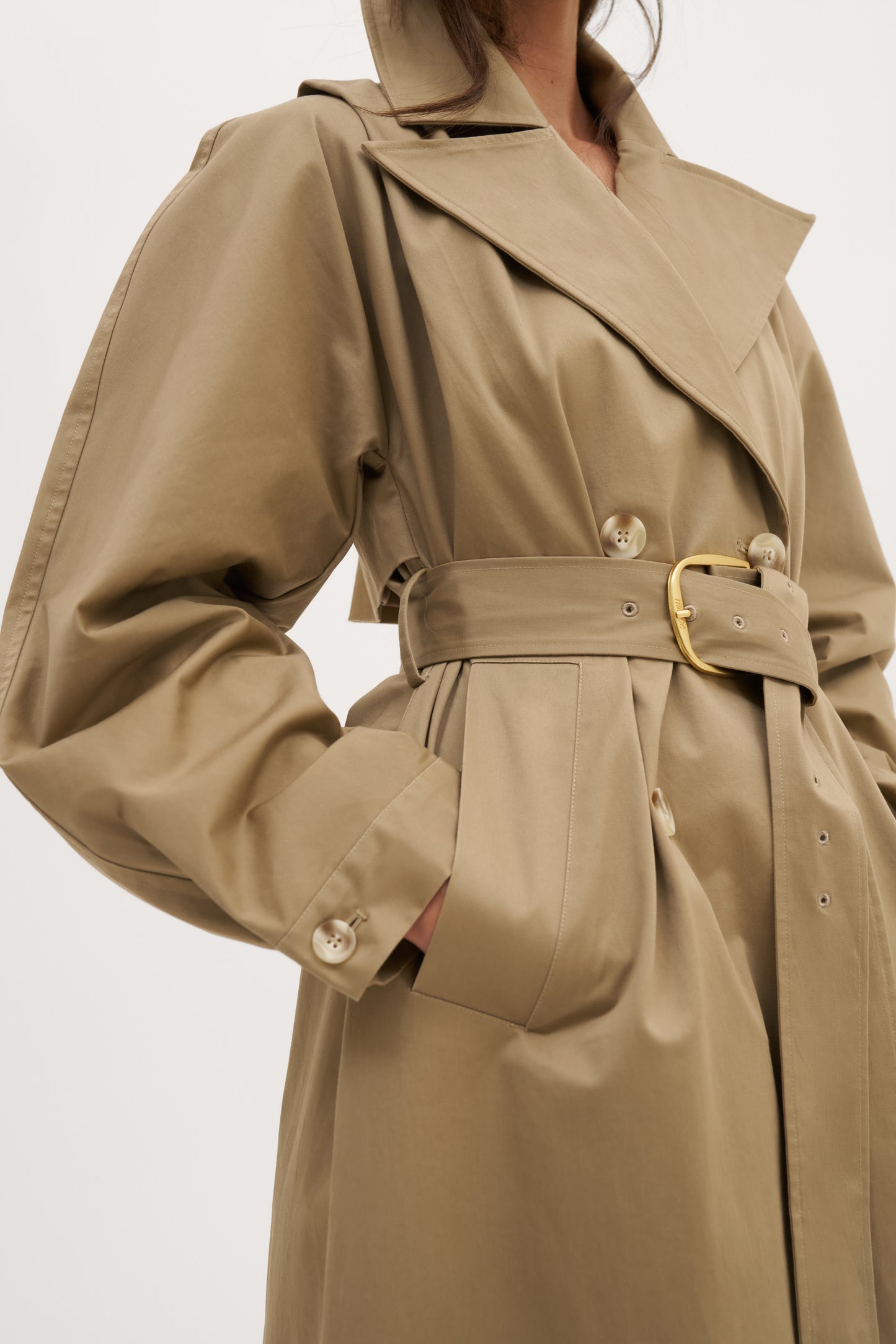 Sloane Hooded Trench Coat - Beige