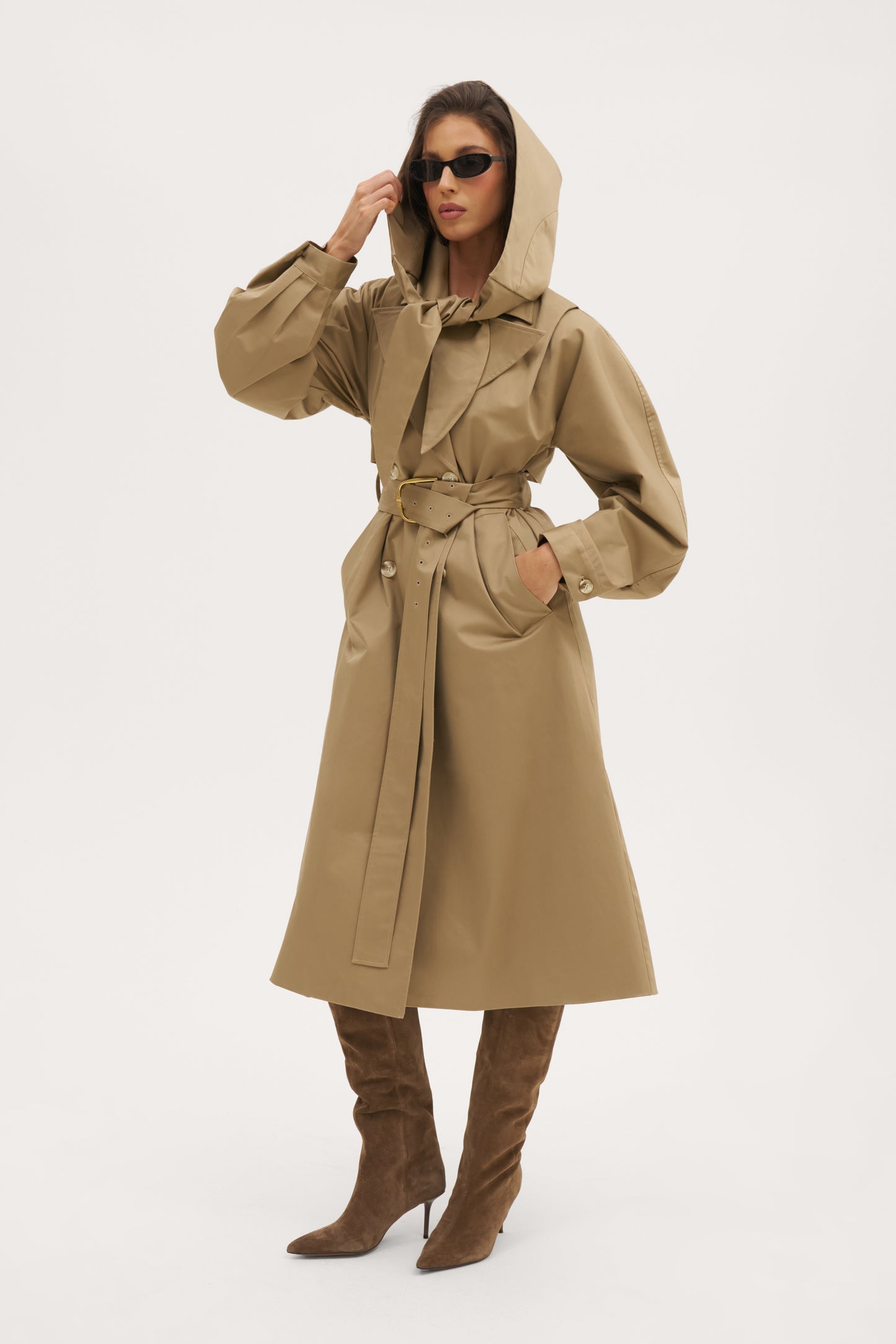 Sloane Hooded Trench Coat - Beige