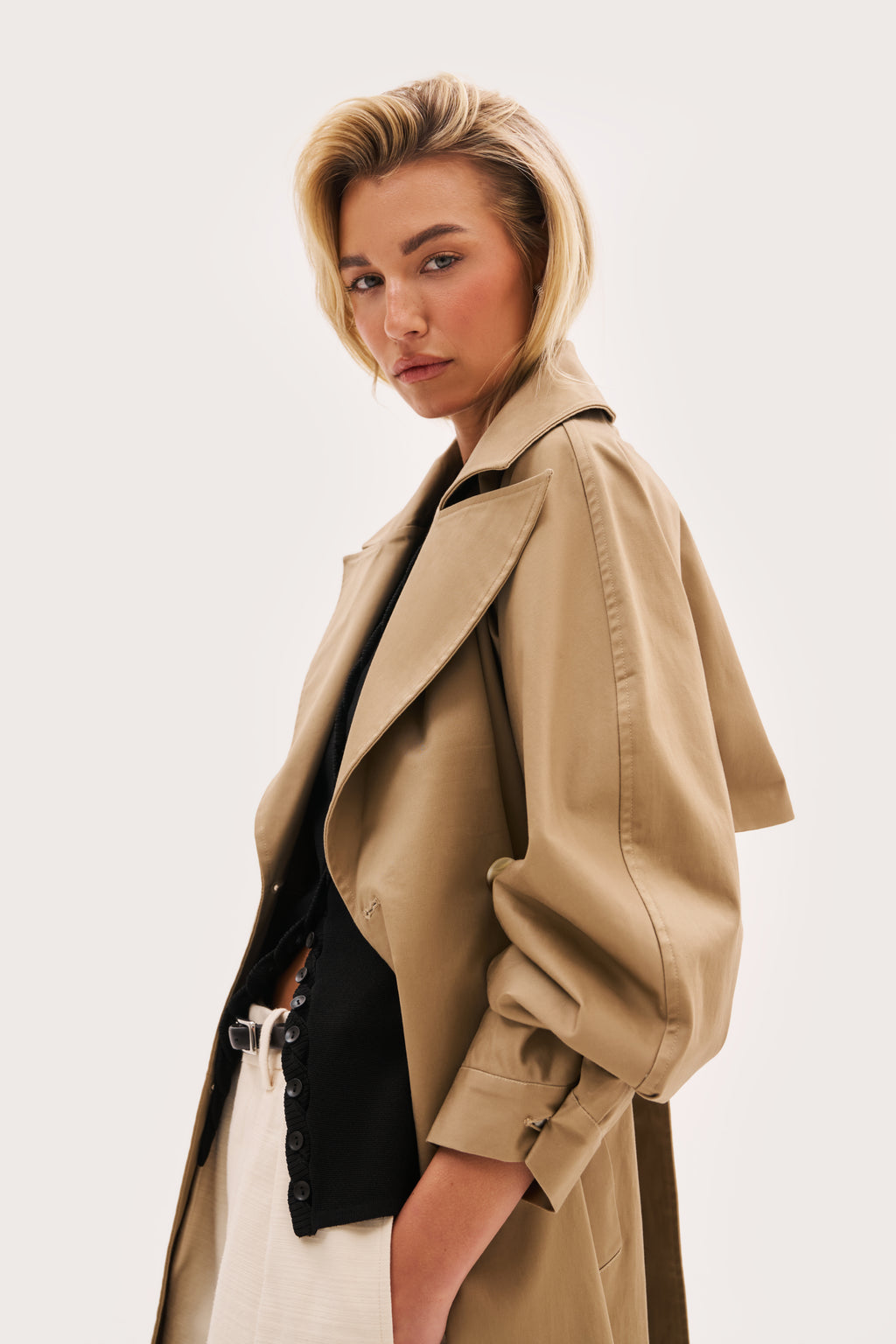 Sloane Hooded Trench Coat - Beige