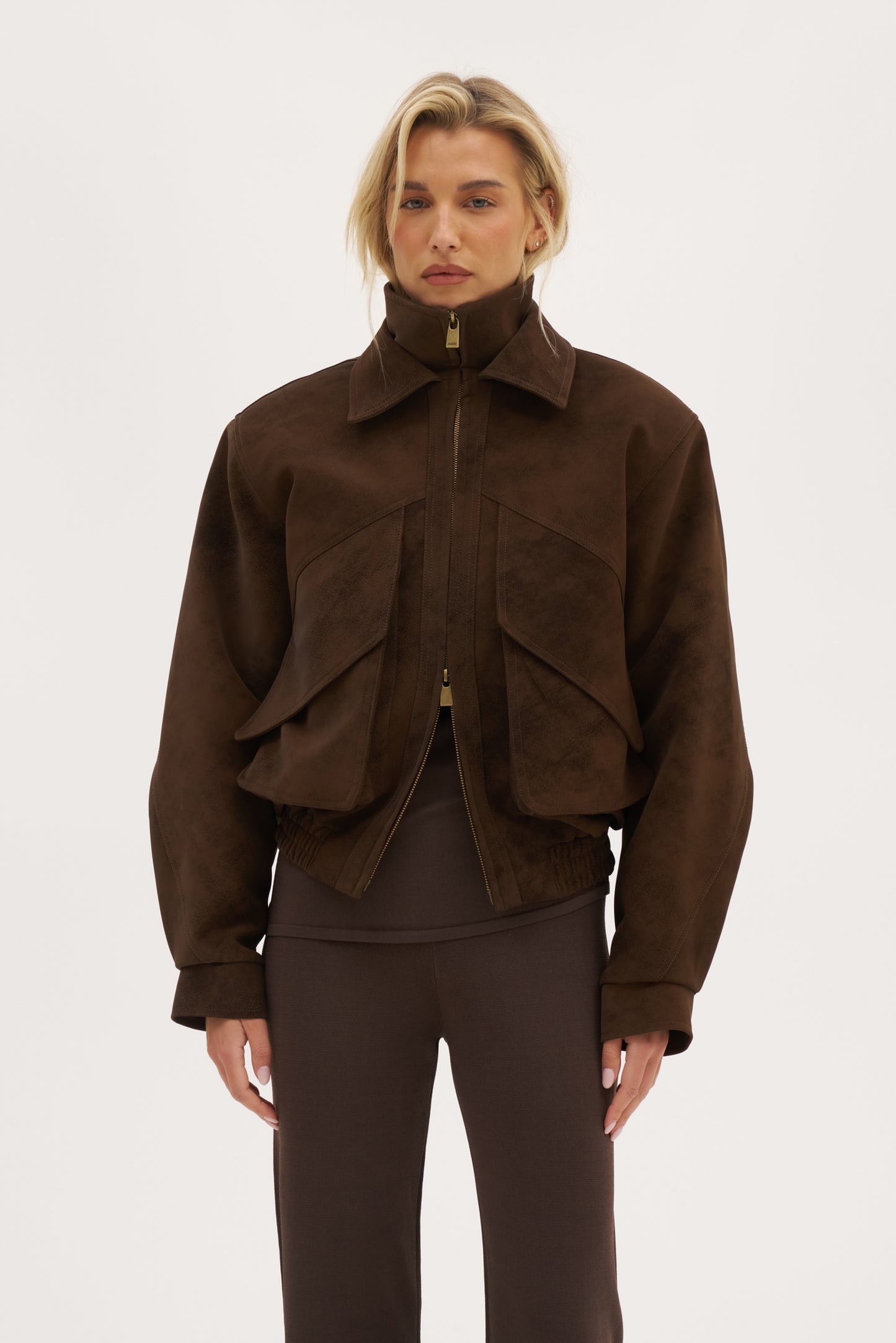 Sable Double Collar Jacket - Distressed Brown