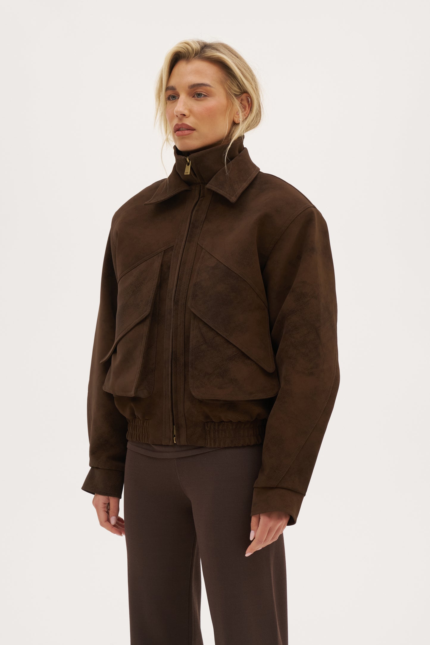 Sable Double Collar Jacket - Distressed Brown